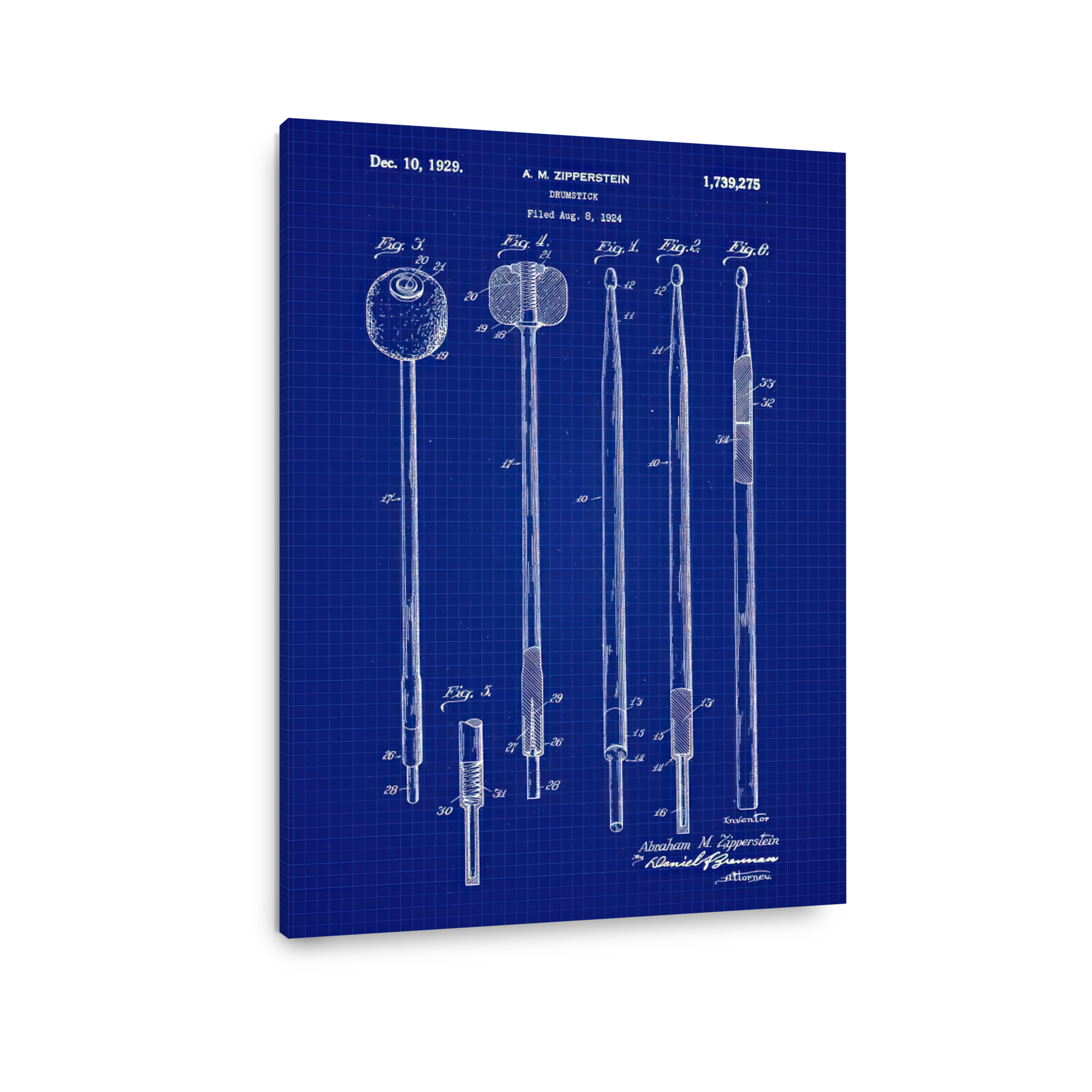 Vintage Drumstick Patent Blueprint Art