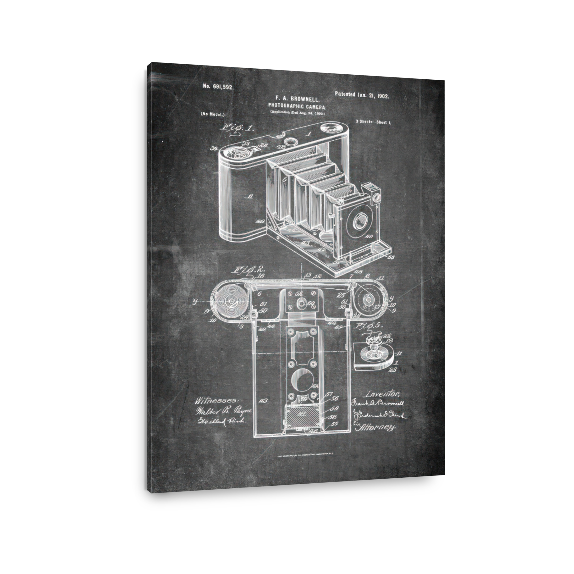 Vintage Camera Patent Blueprint Art