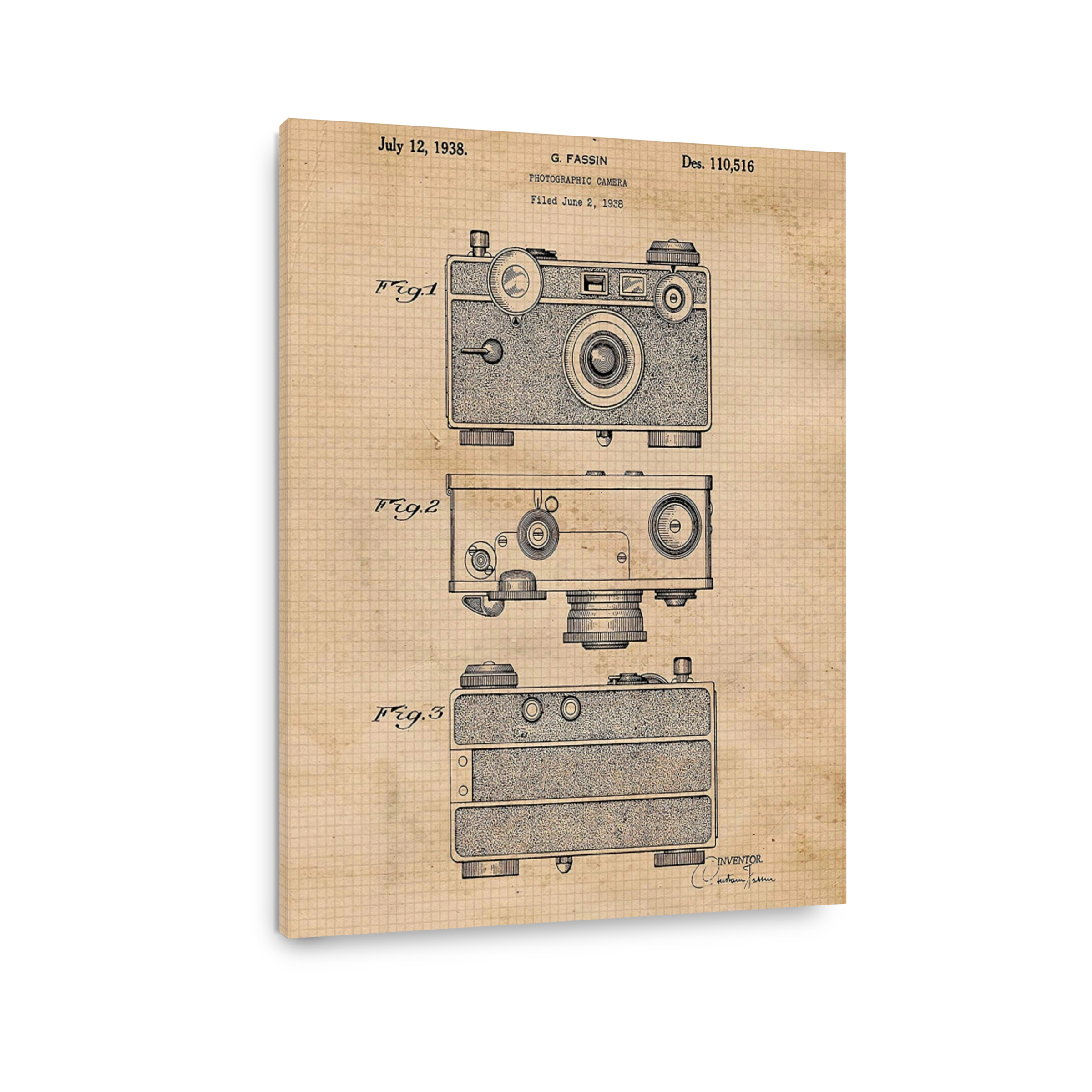 Vintage Photographic Camera Blueprint Art