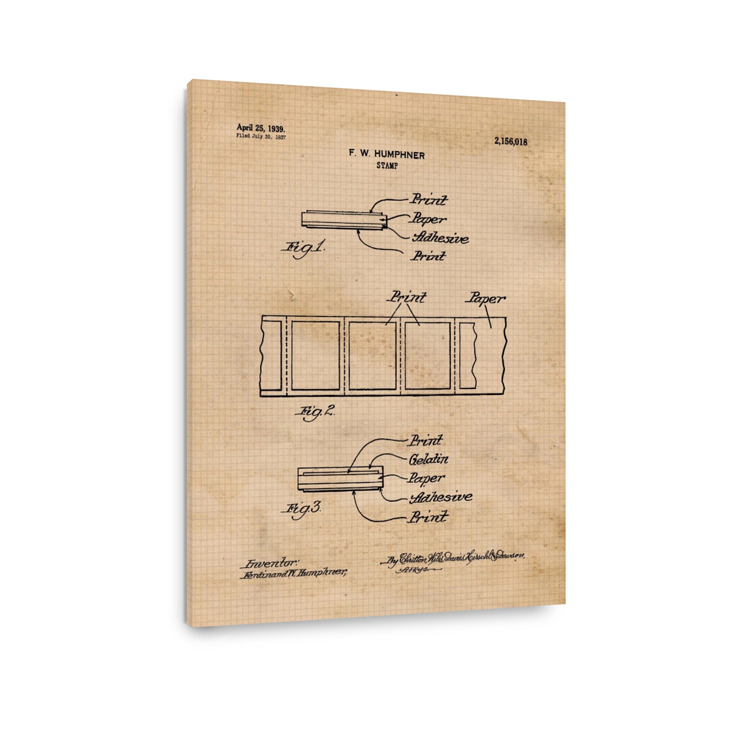 F. W. Humphner Stamp Patent Drawing