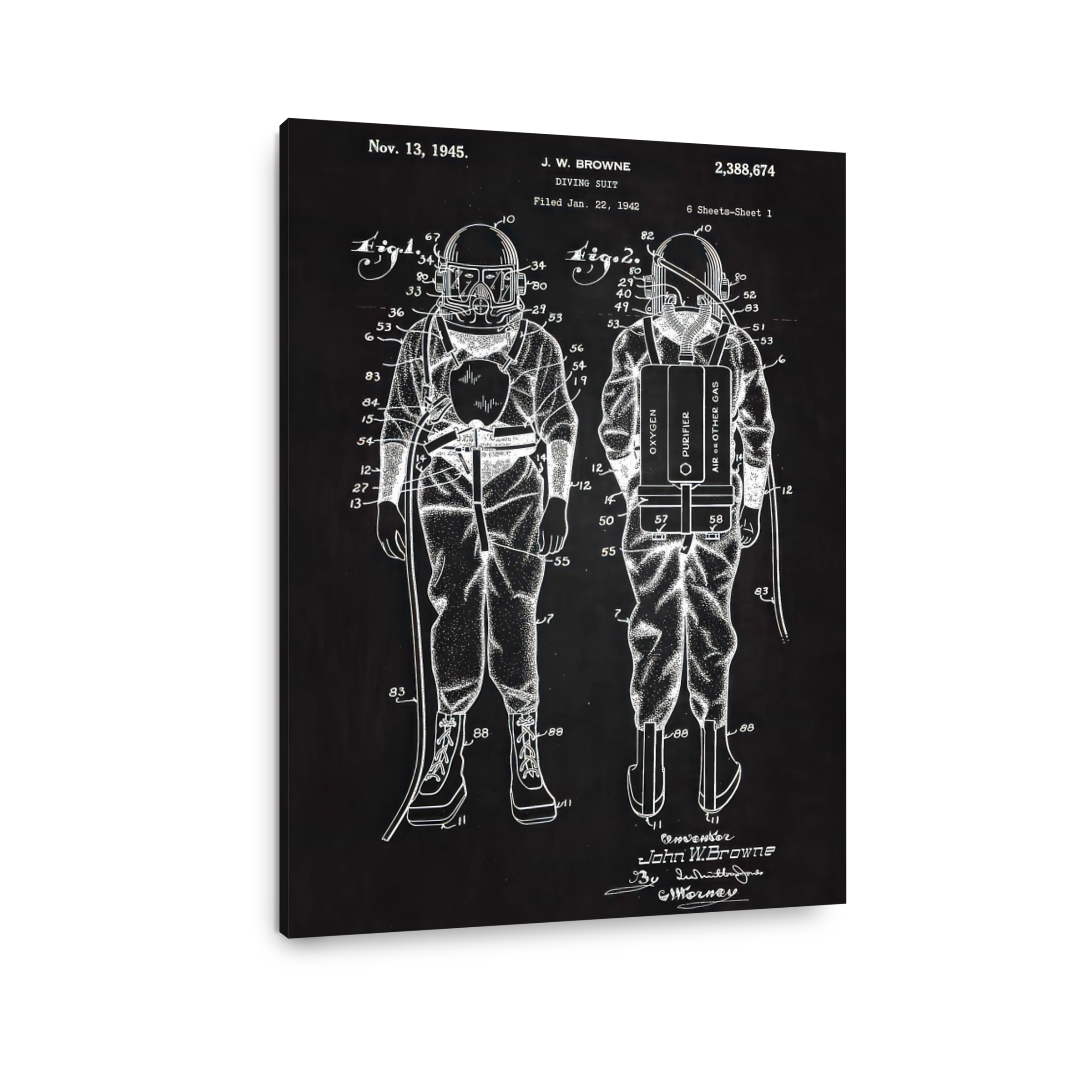 Vintage Diving Suit Patent Blueprint