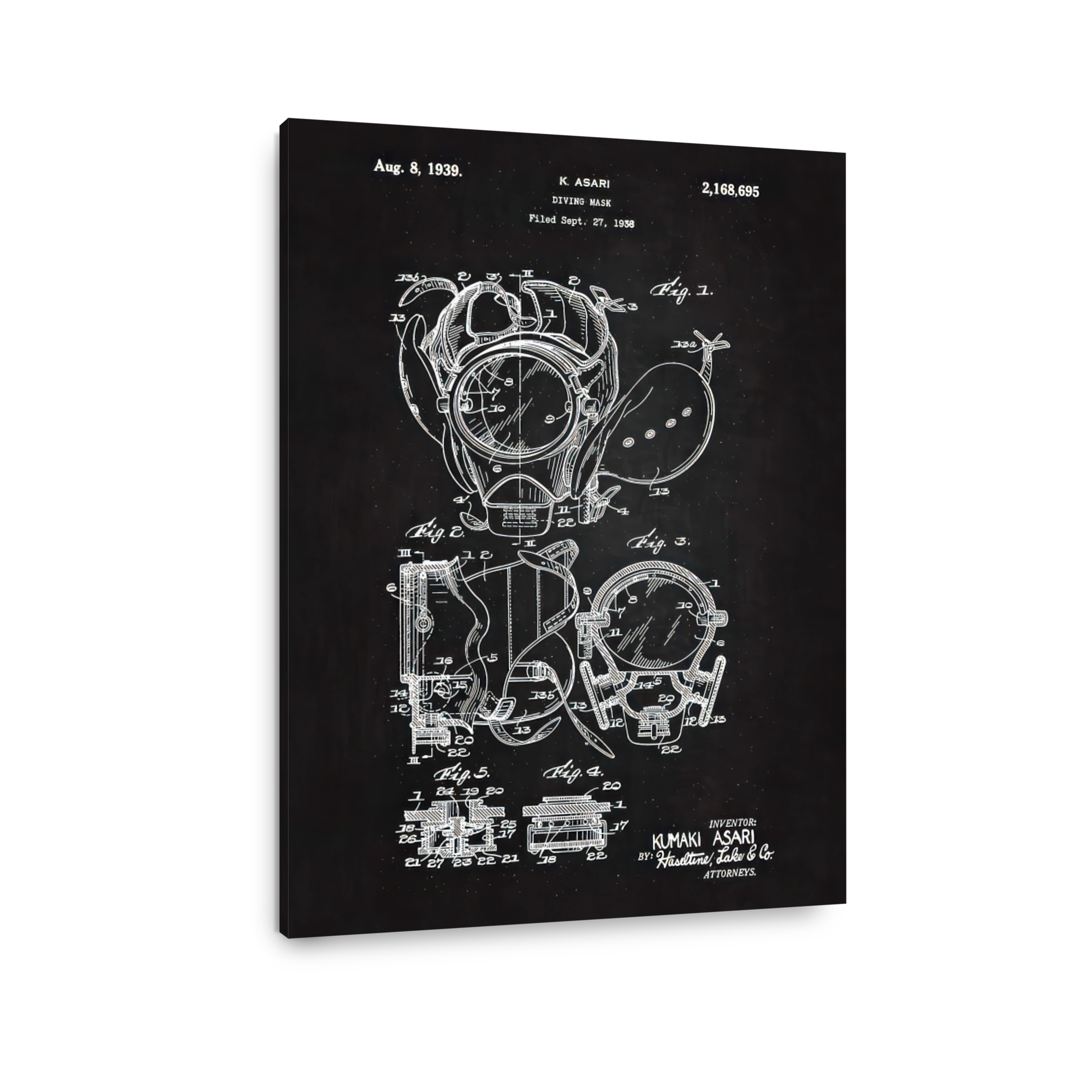 Vintage Diving Mask Patent Blueprint