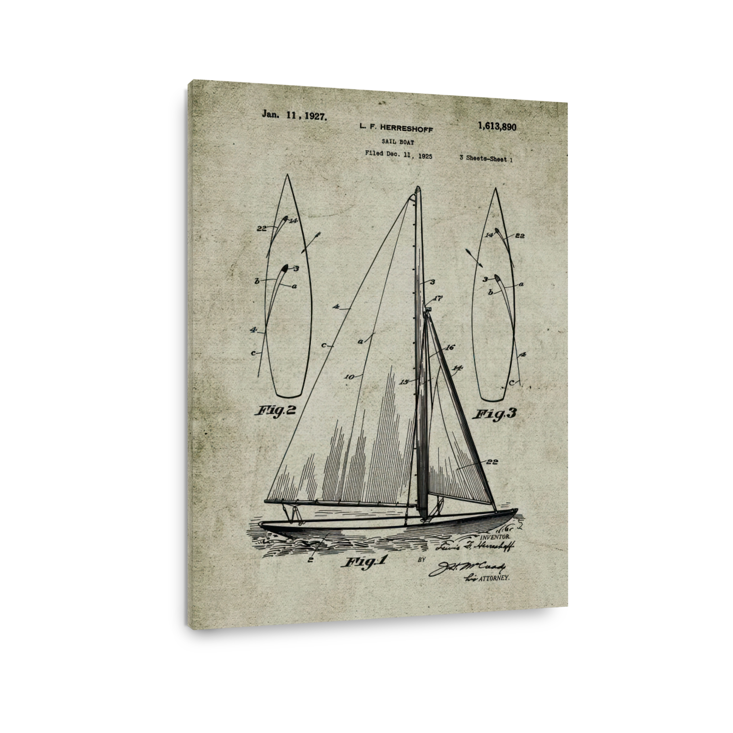 Vintage Sailboat Blueprint Art