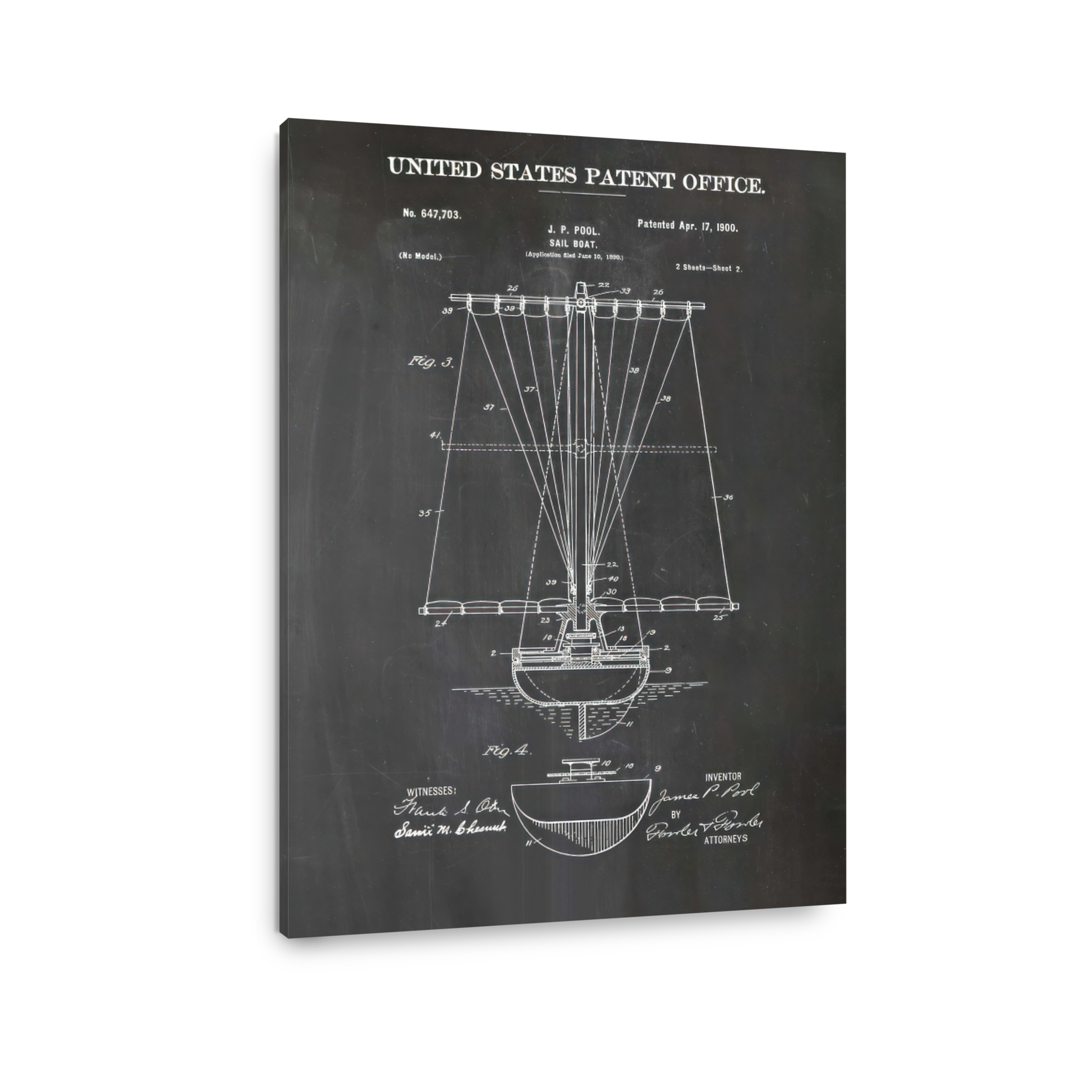 Sail Boat Patent Blueprint Art