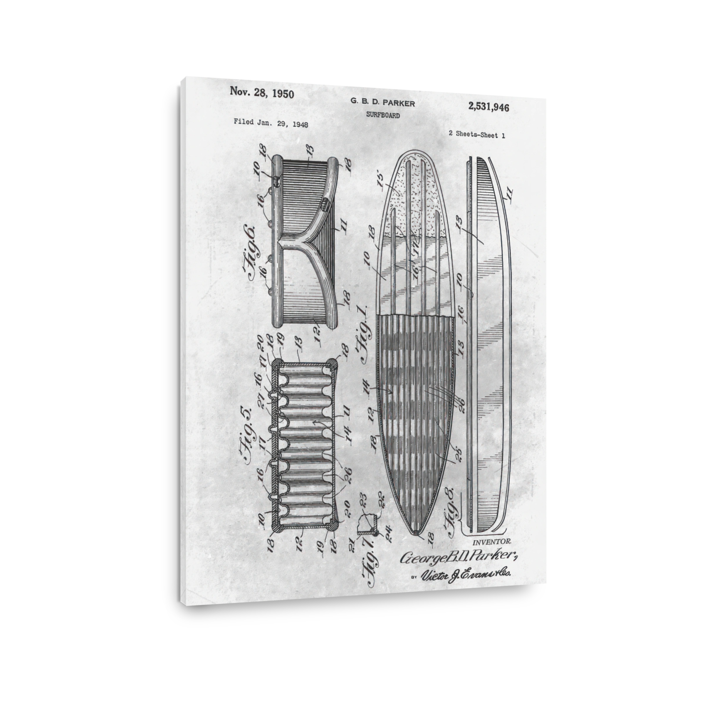 Surfboard Patent Blueprint Art