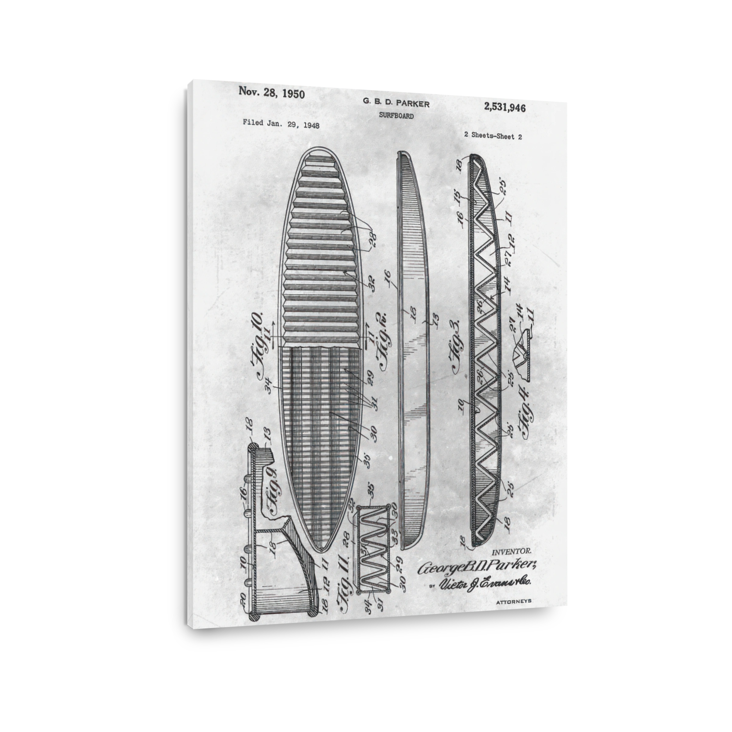Vintage Surfboard Patent Blueprint