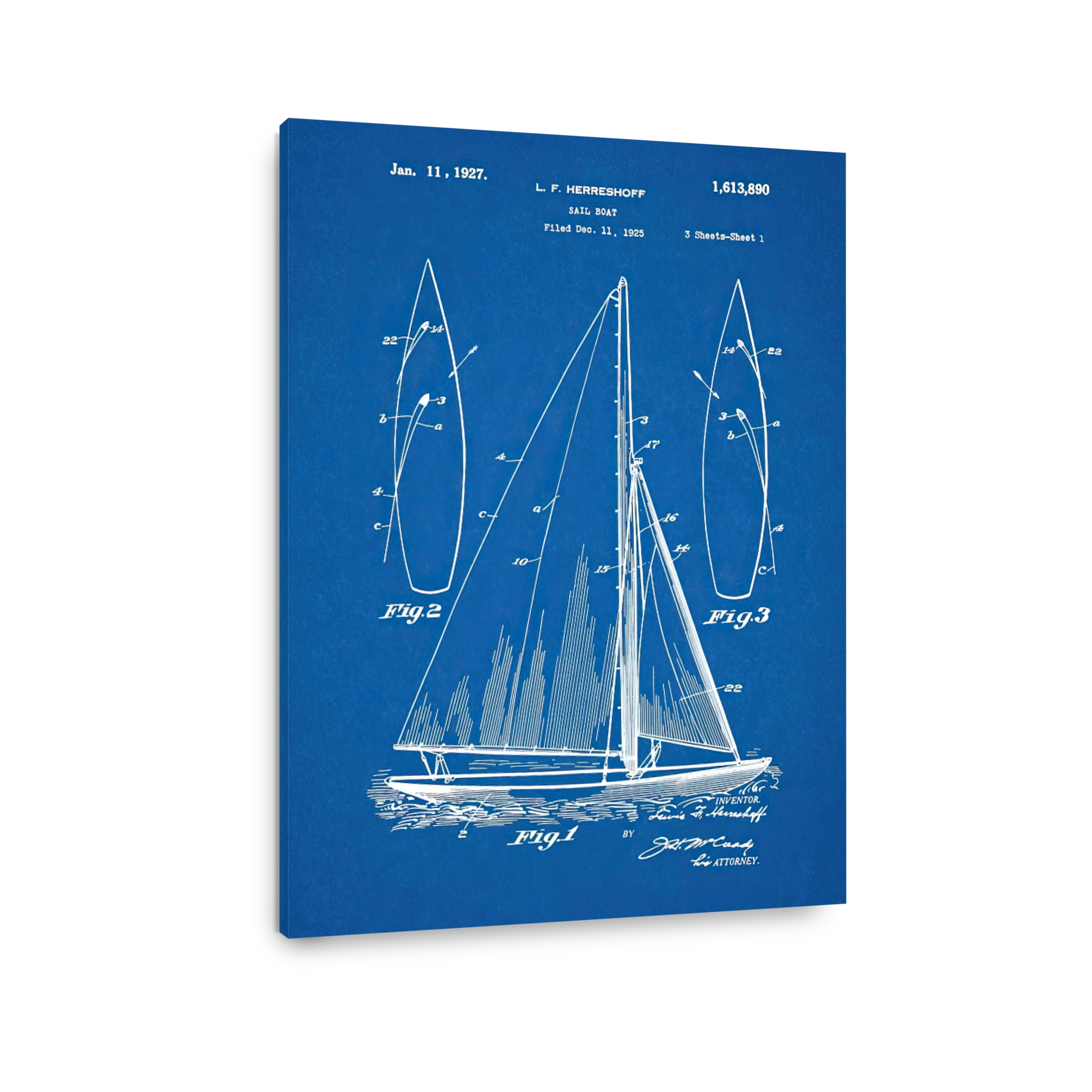 Vintage Sail Boat Patent Blueprint