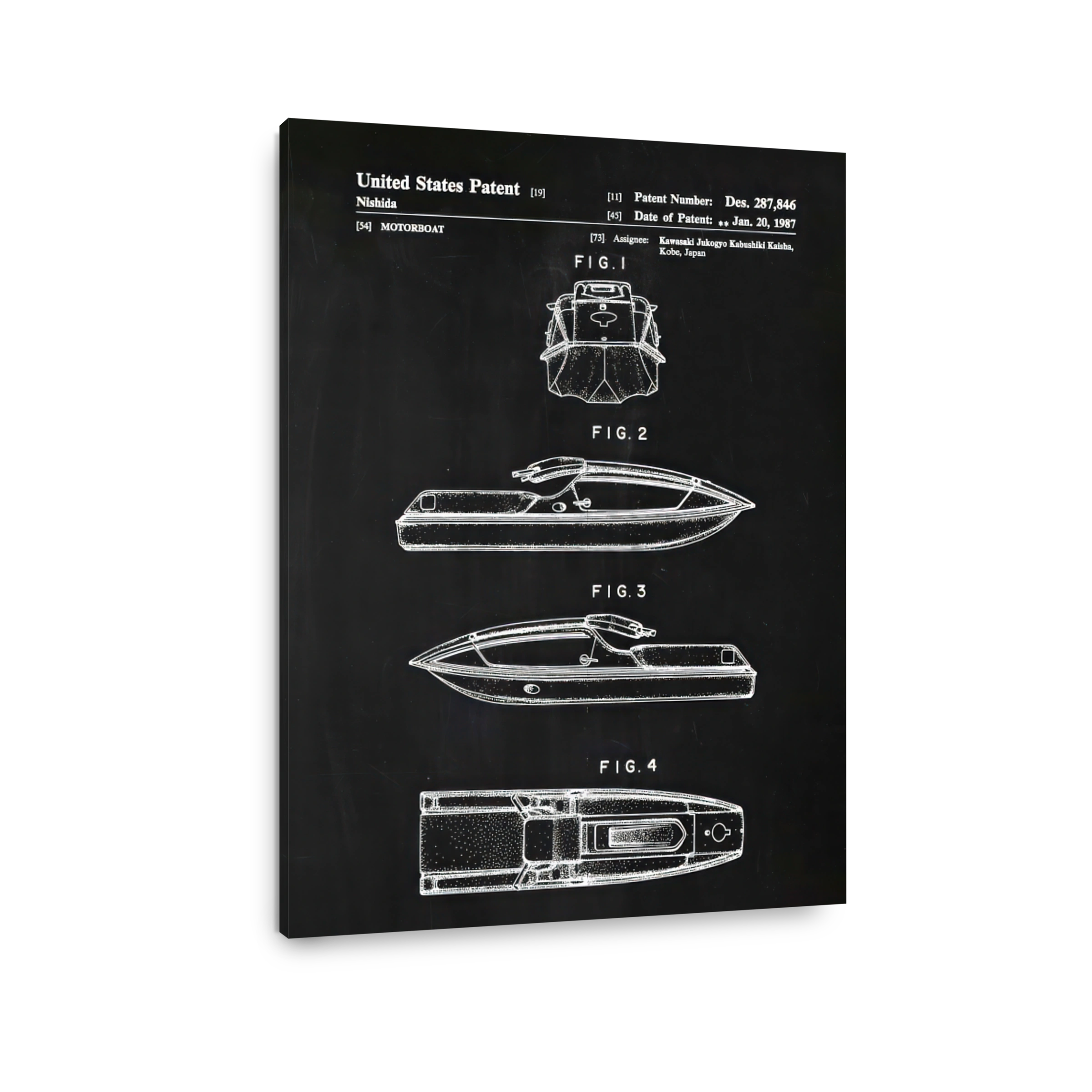 Vintage Motorboat Patent Blueprint Art