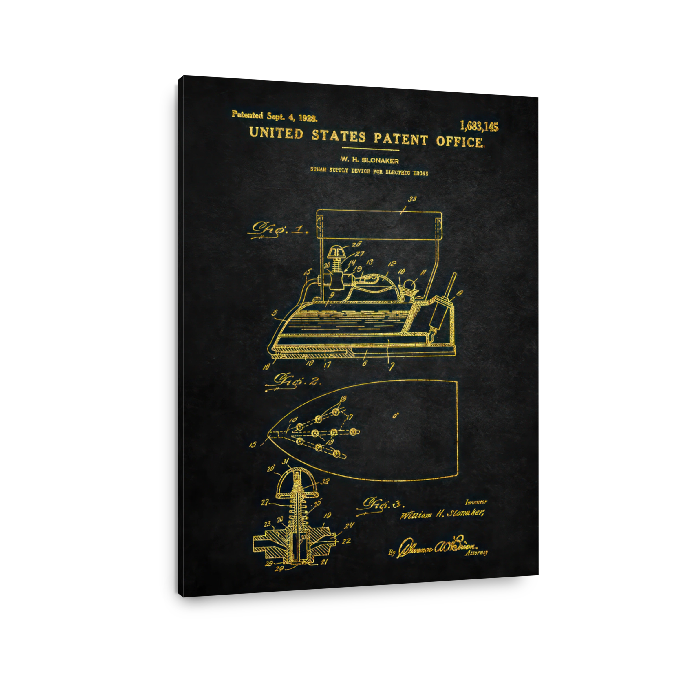 Vintage Steam Iron Patent Blueprint Art