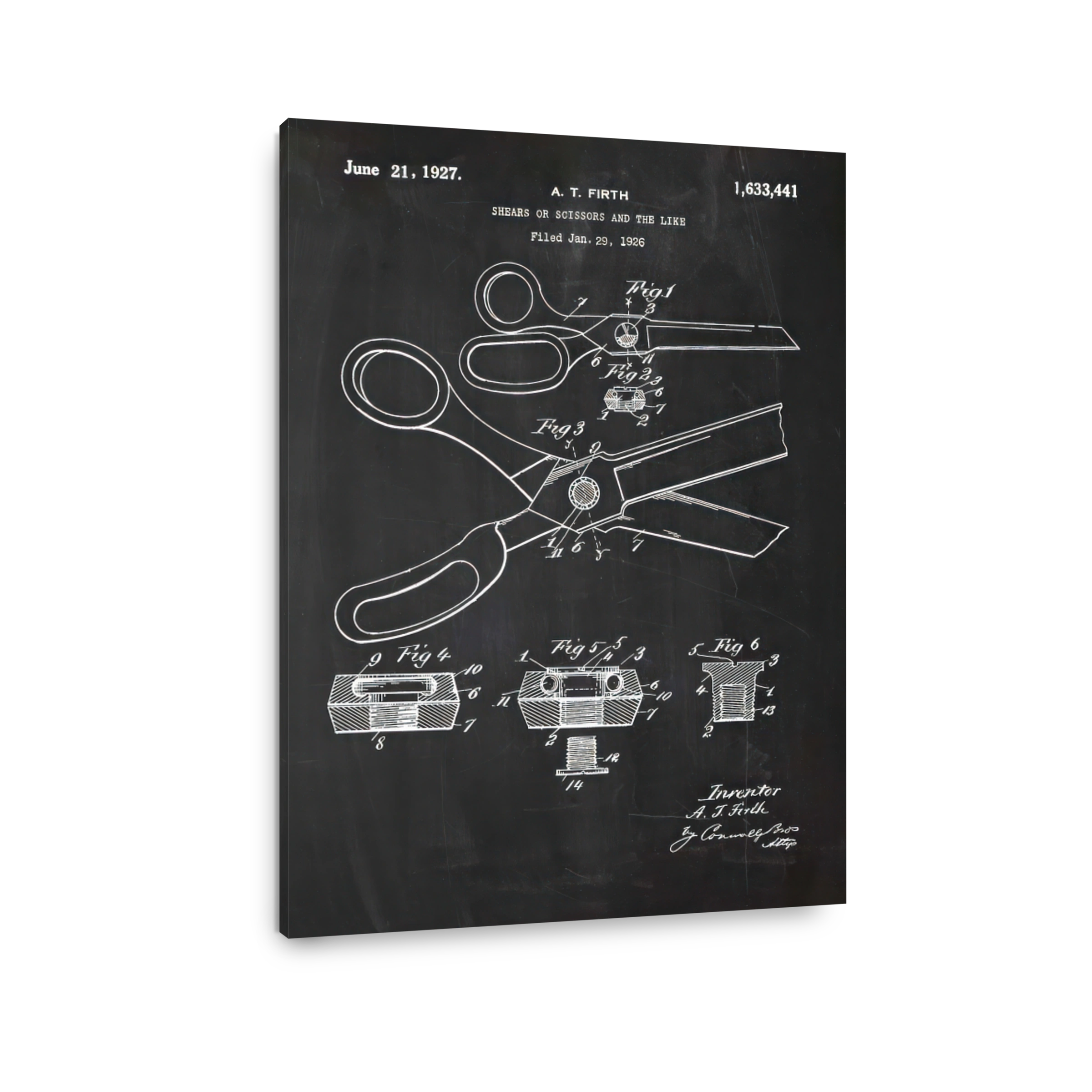 Vintage Sewing Scissors Patent Blueprint