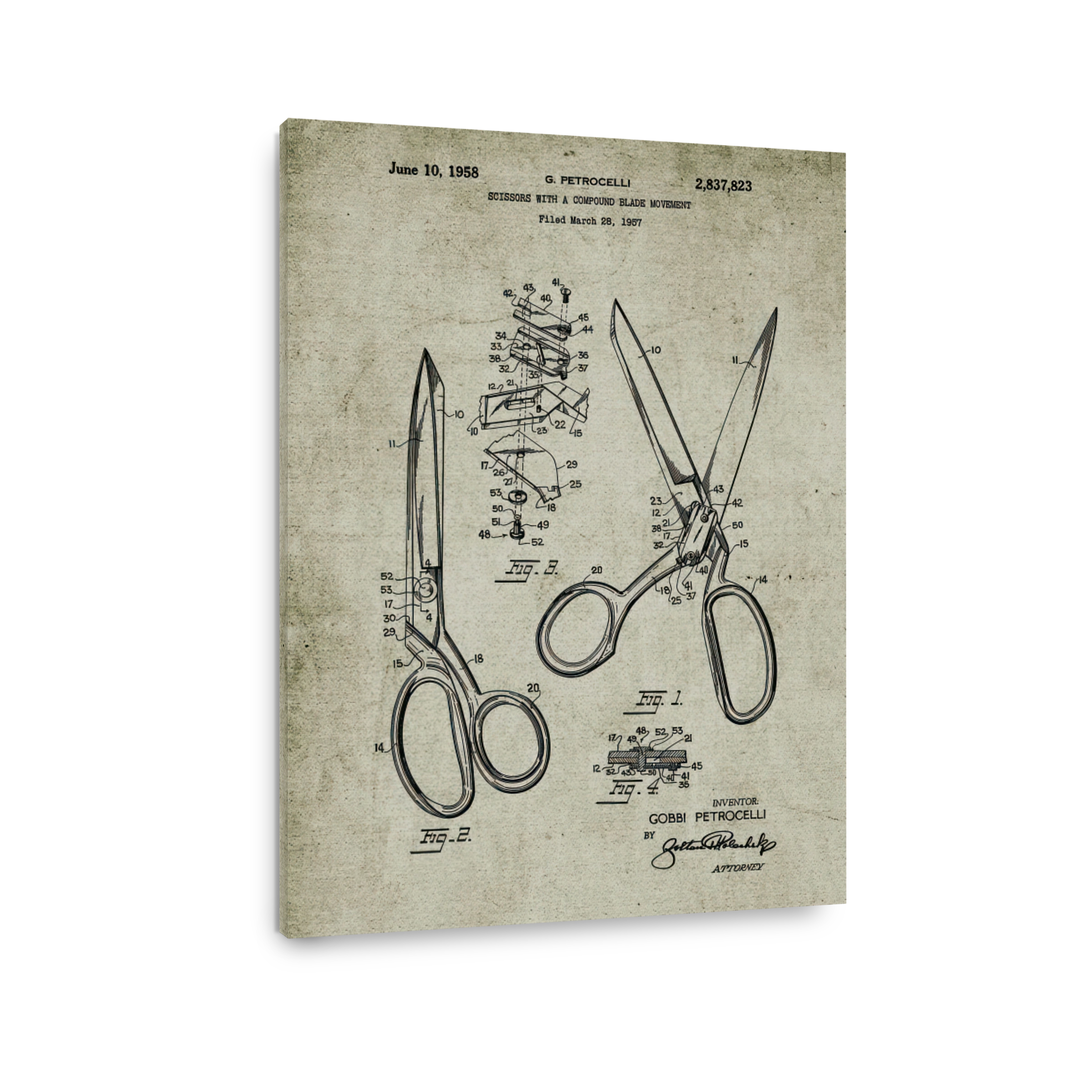 Vintage Scissors Patent Blueprint Art
