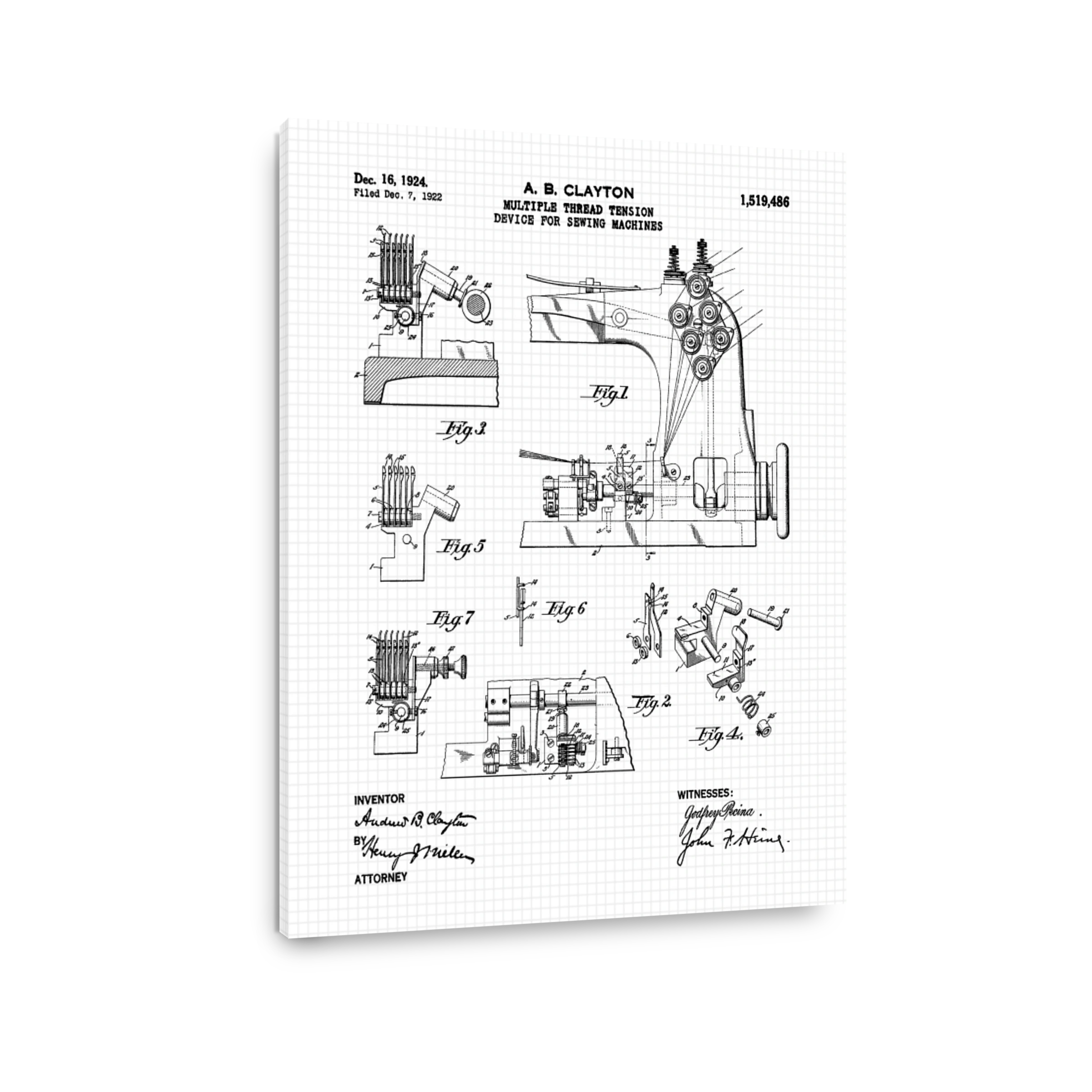 Vintage Sewing Machine Blueprint Art