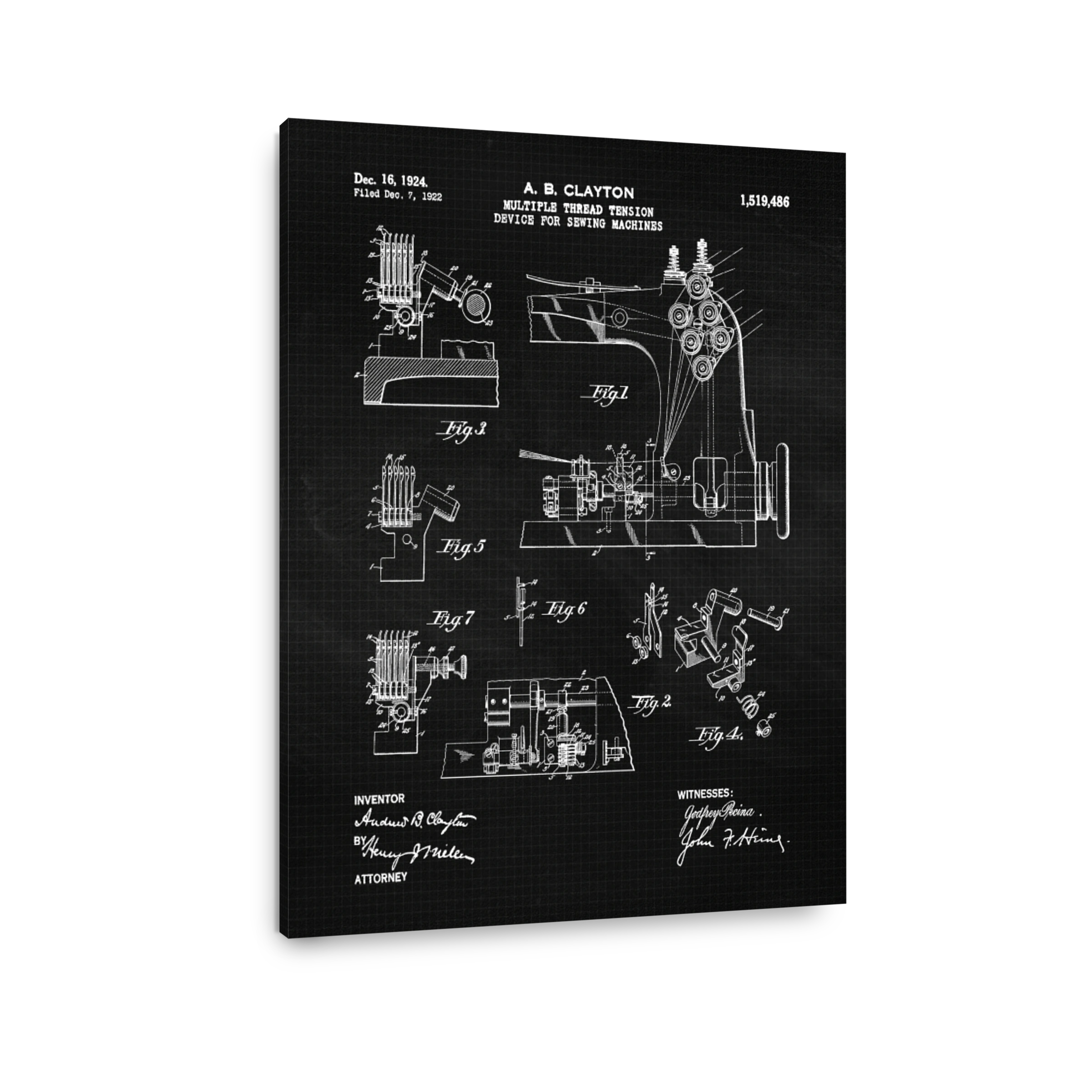 Vintage Sewing Machine Blueprint Art