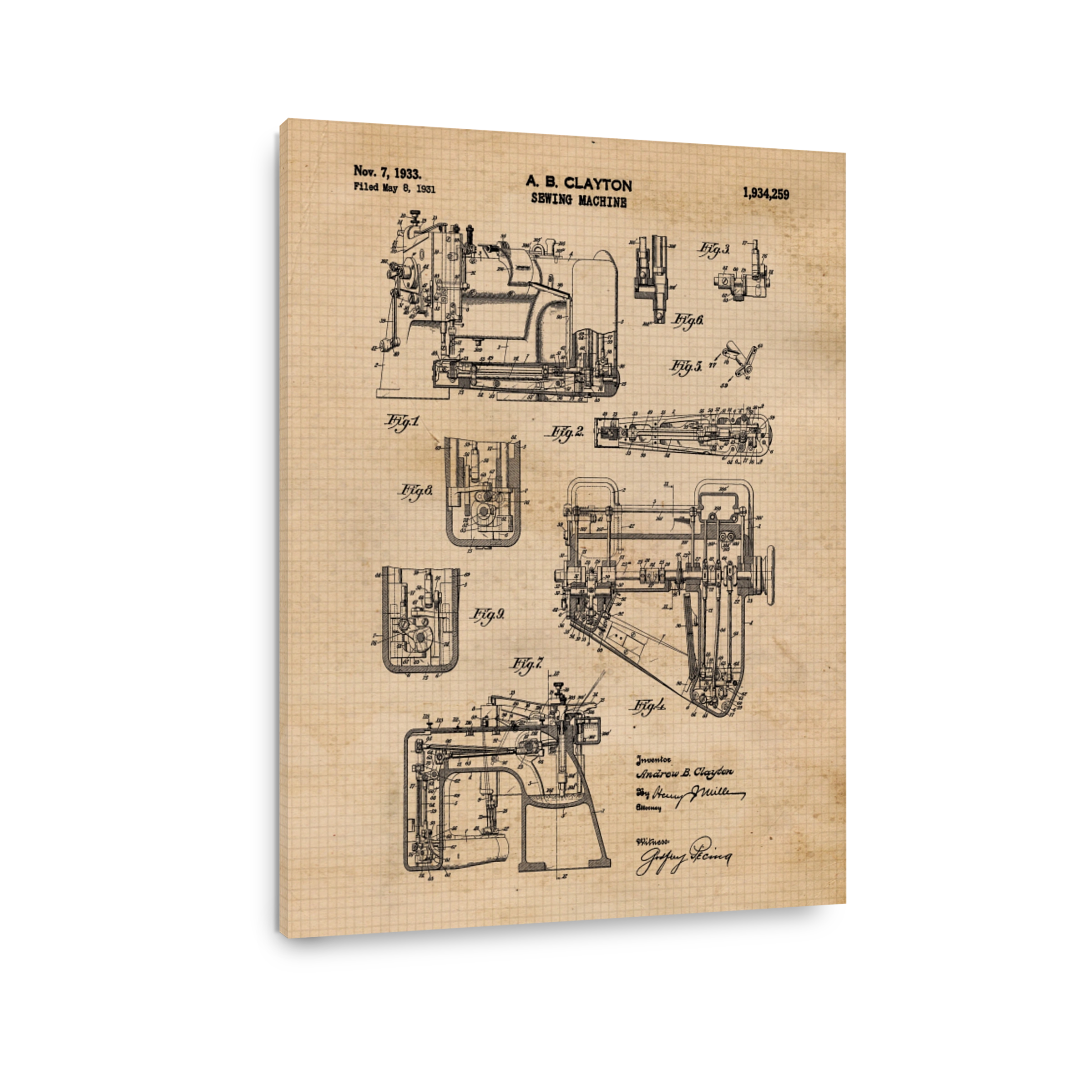 Vintage Sewing Machine Patent Blueprint
