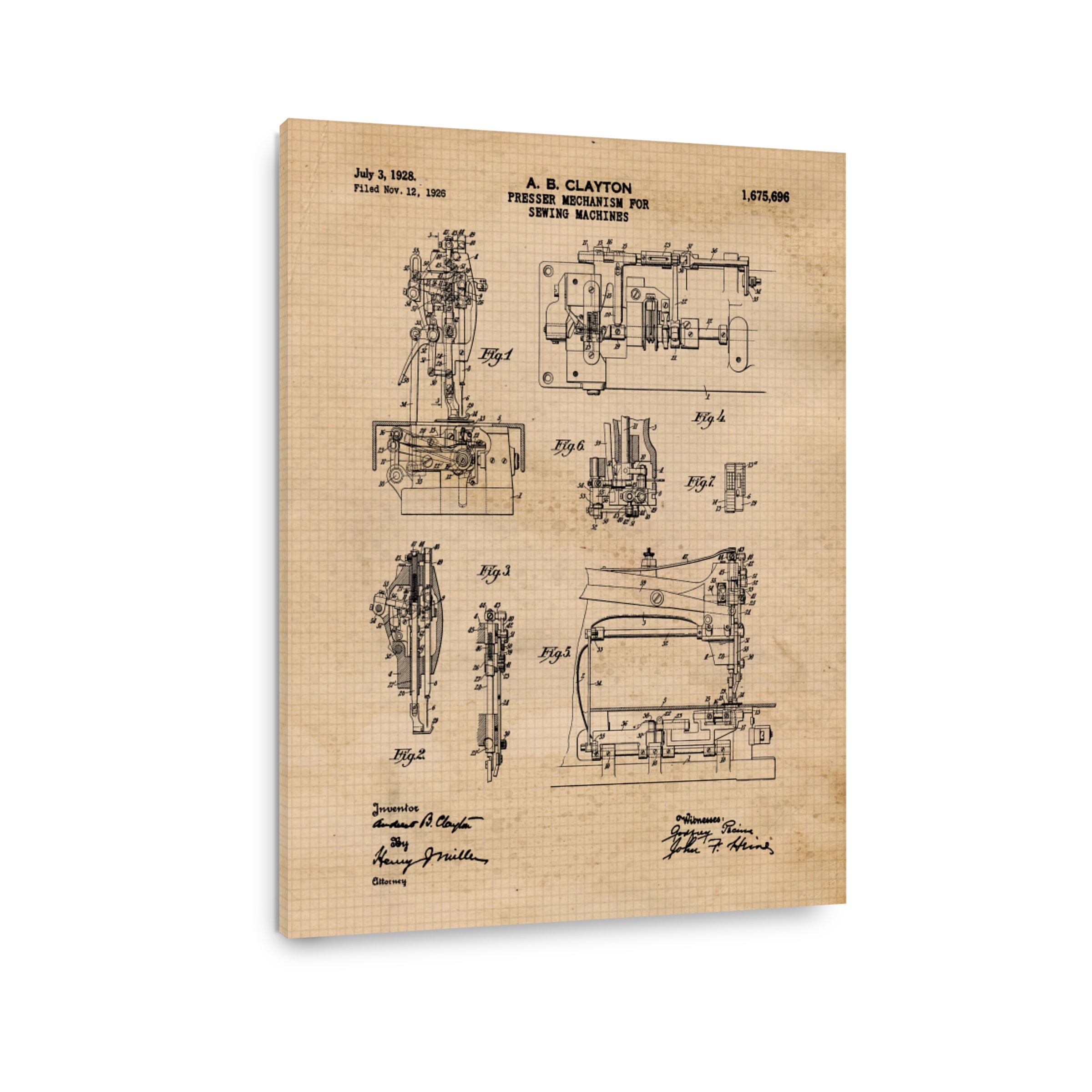 Vintage Sewing Machine Presser Mechanism Blueprint