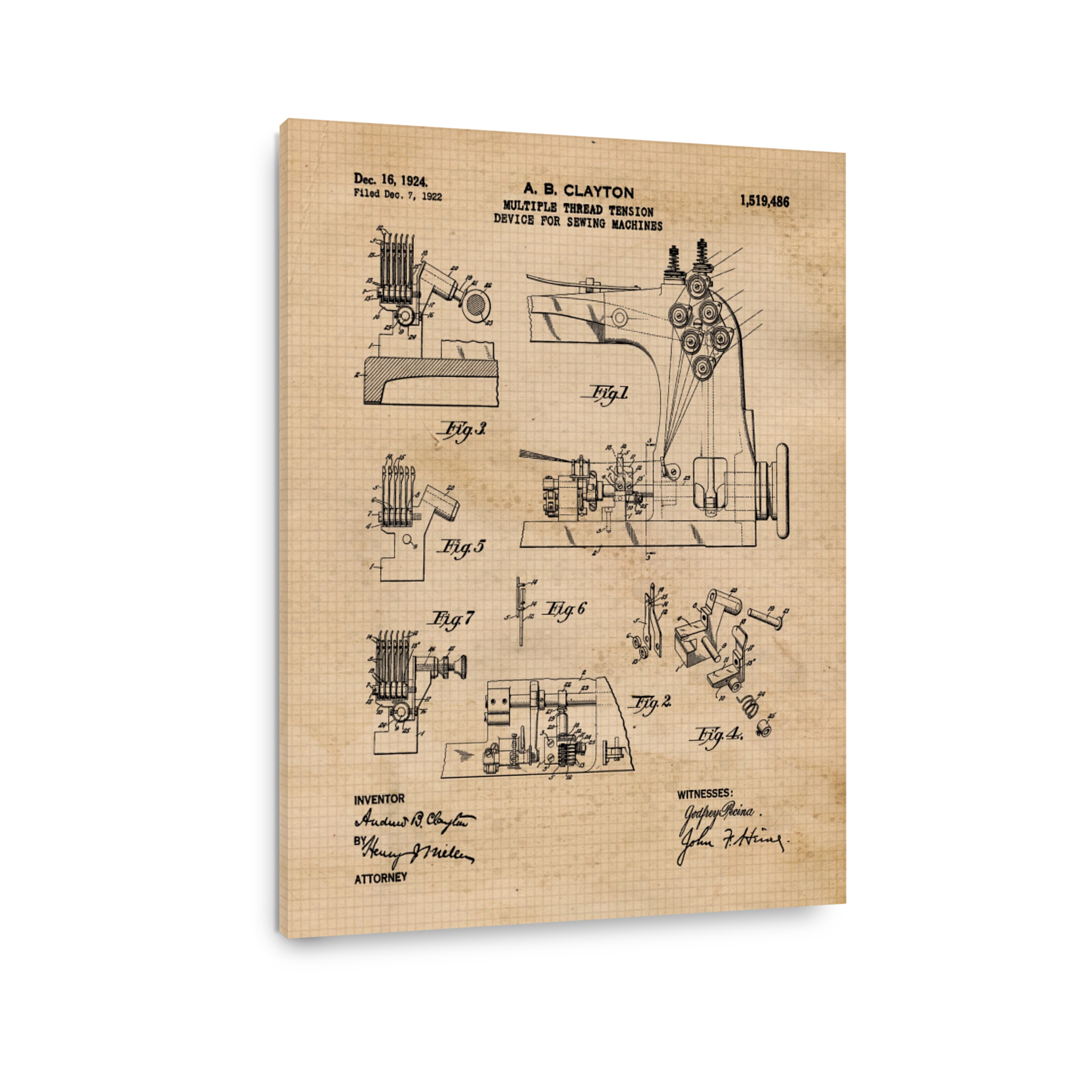 Vintage Sewing Machine Blueprint Art
