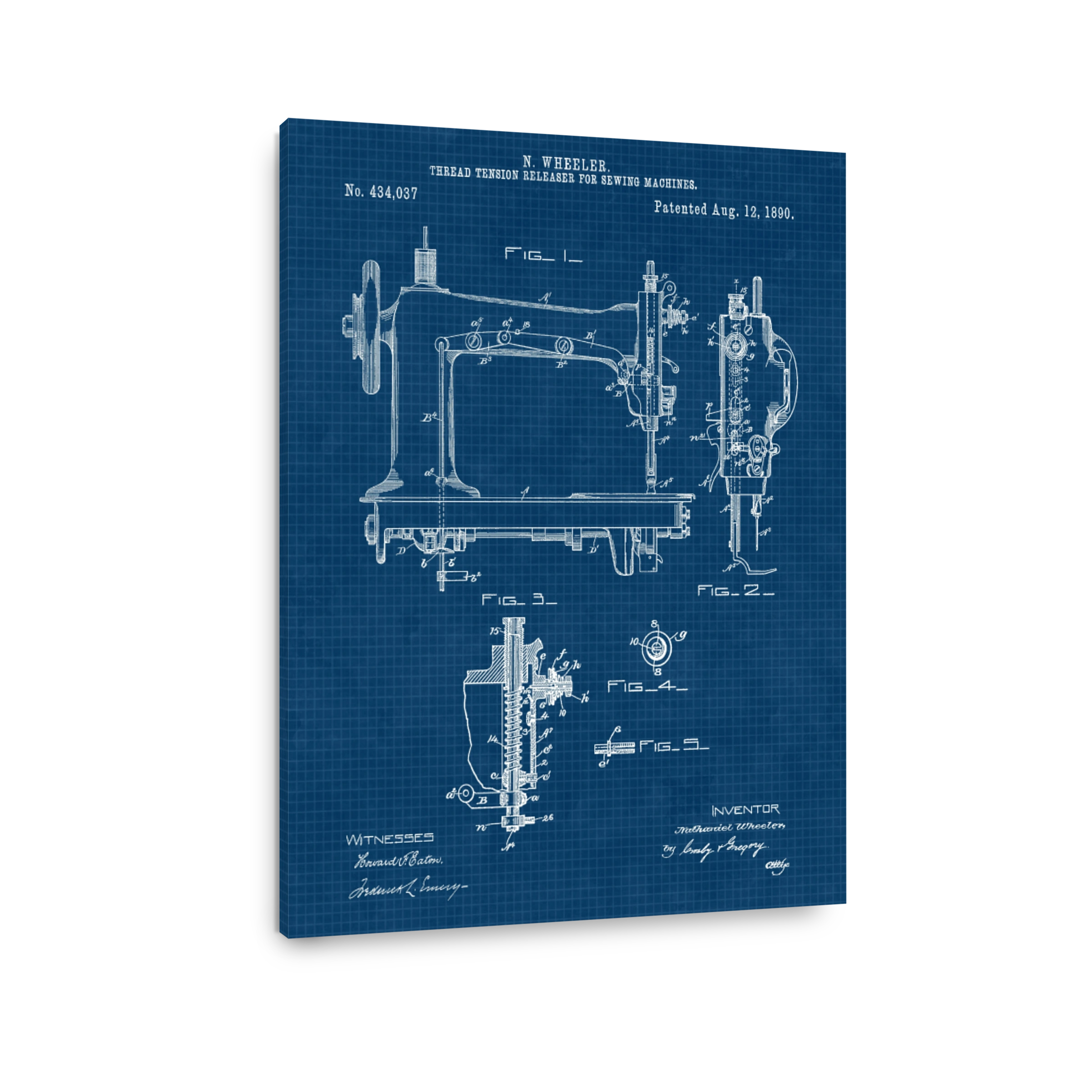 Vintage Sewing Machine Blueprint Art