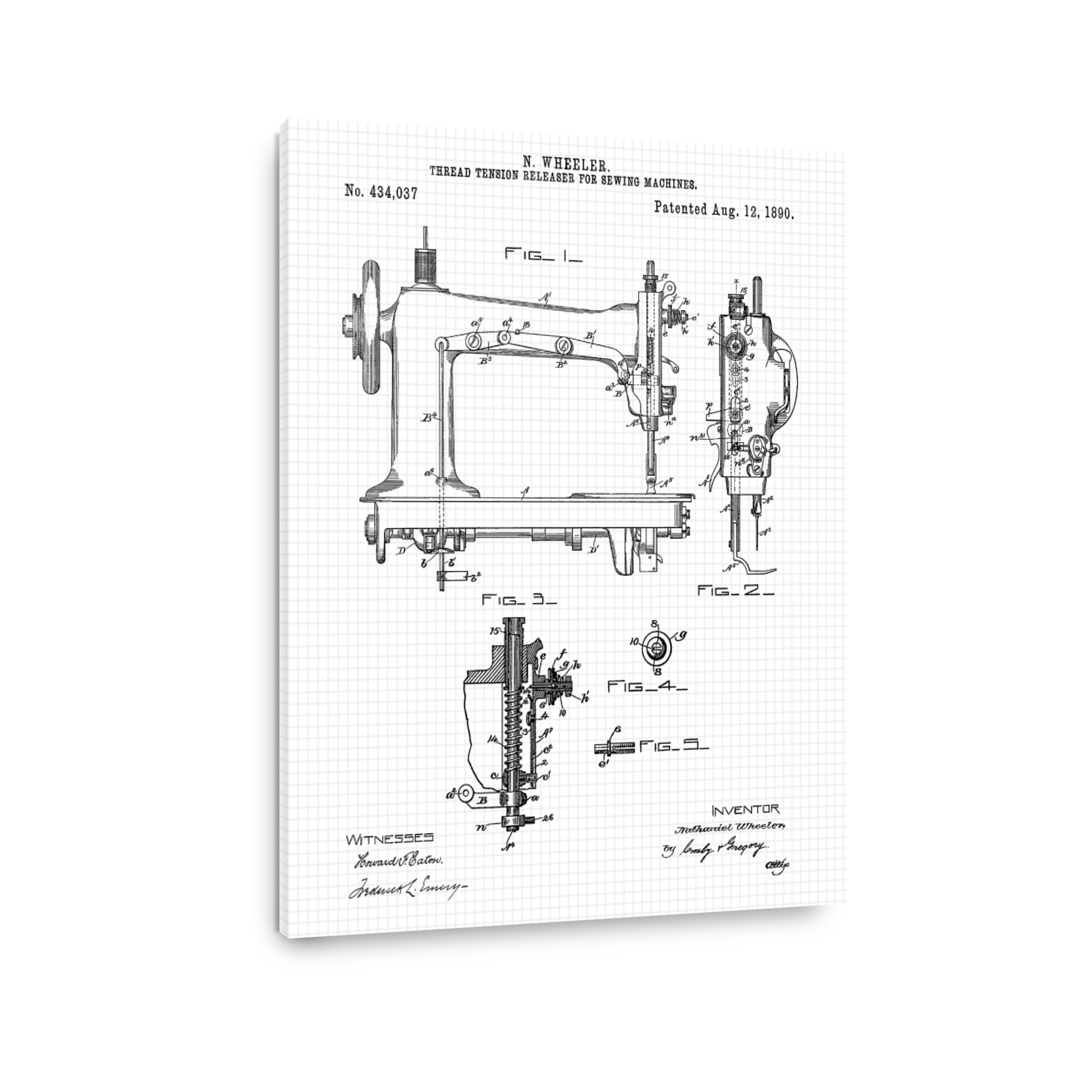 Vintage Sewing Machine Patent Blueprint