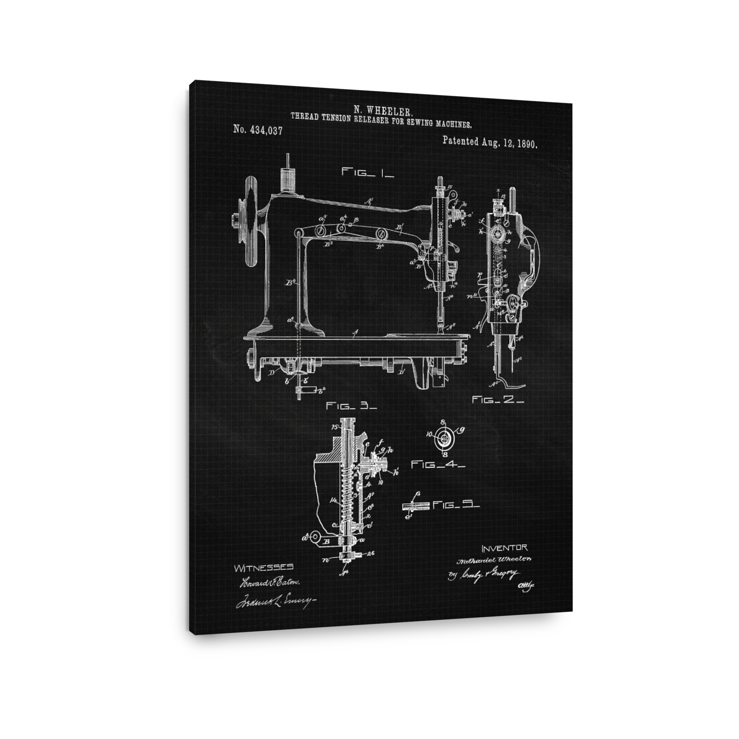 Vintage Sewing Machine Blueprint Art