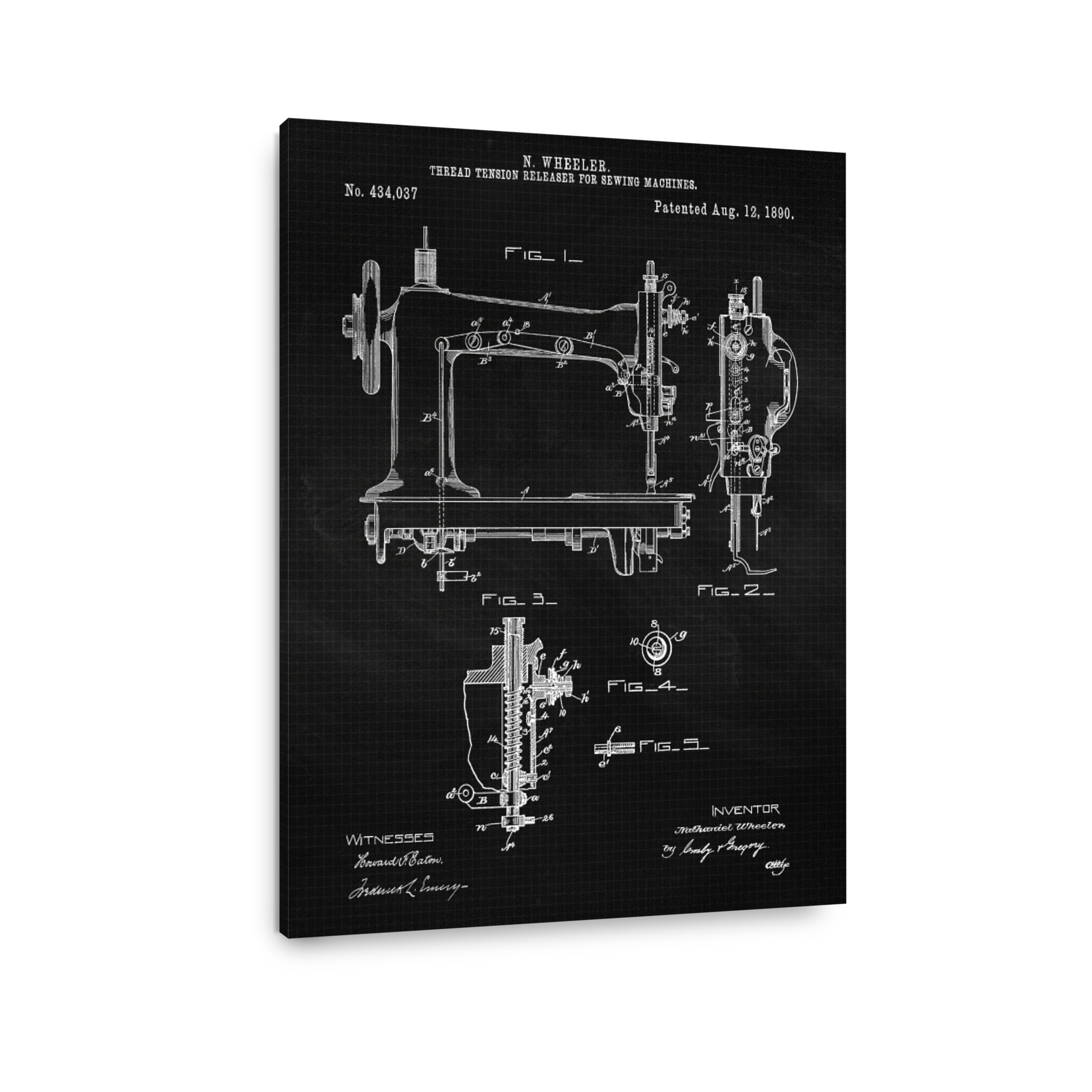 Vintage Sewing Machine Blueprint Art