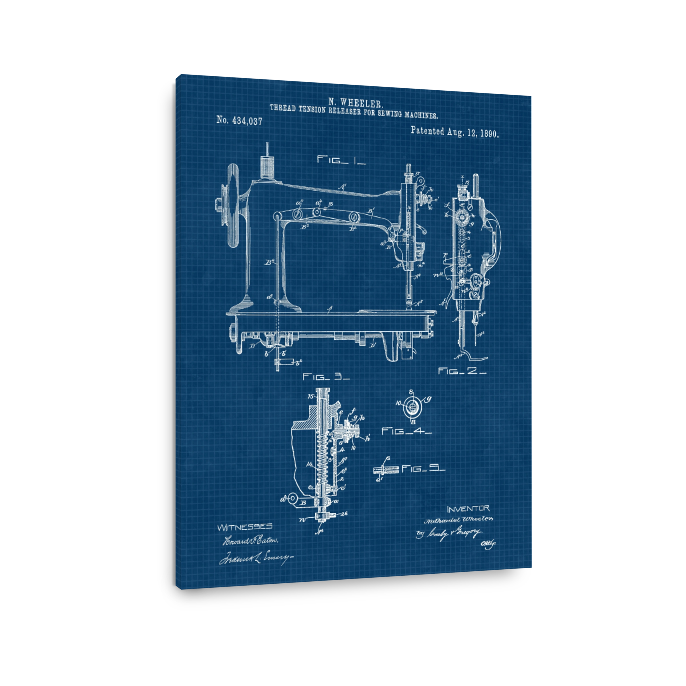 Vintage Sewing Machine Blueprint Art