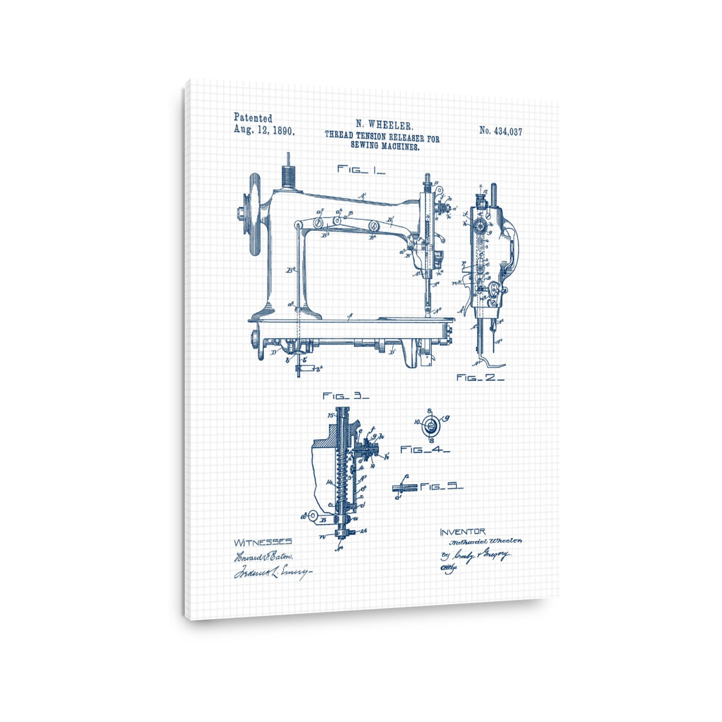 Vintage Sewing Machine Patent Blueprint