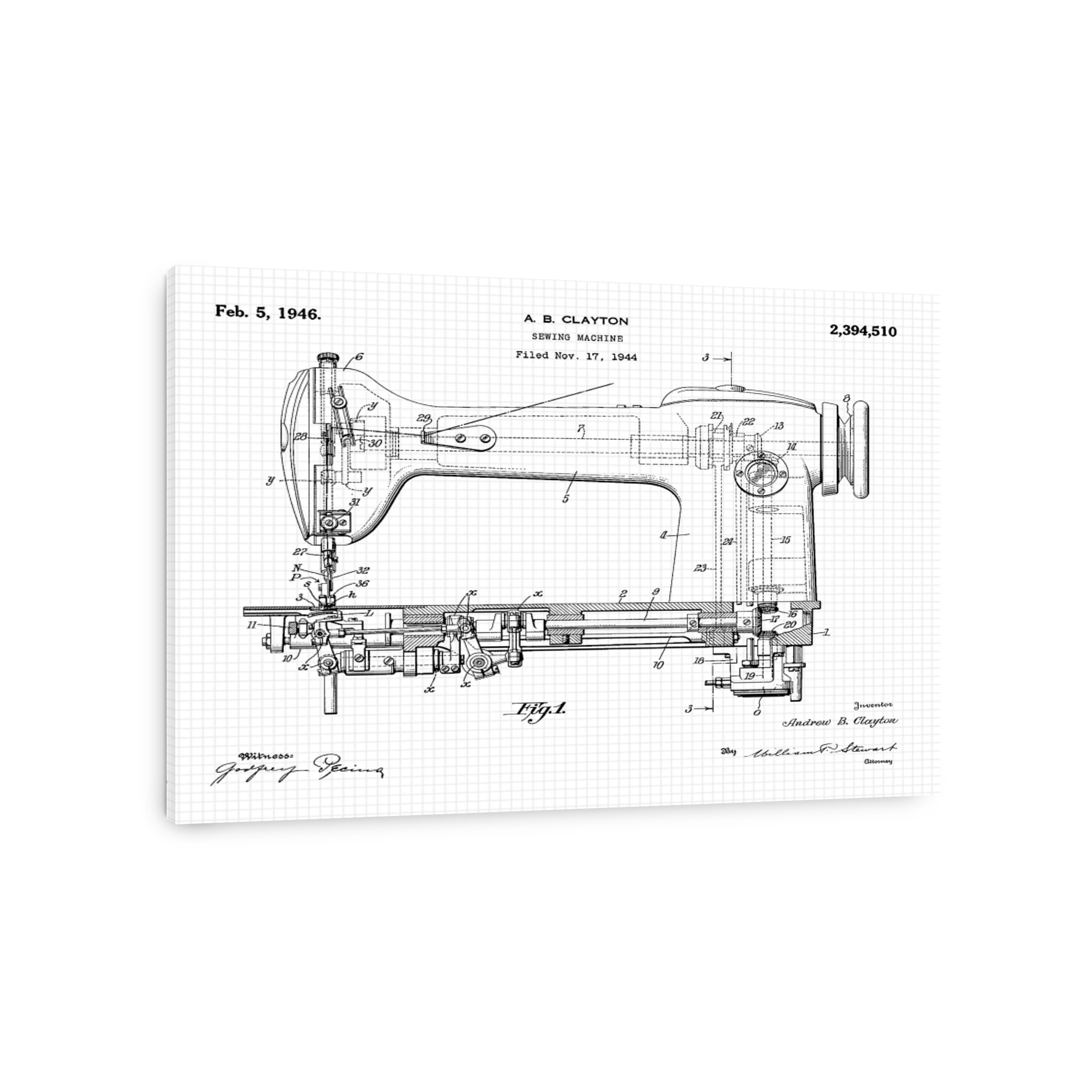 Vintage Sewing Machine Blueprint Art