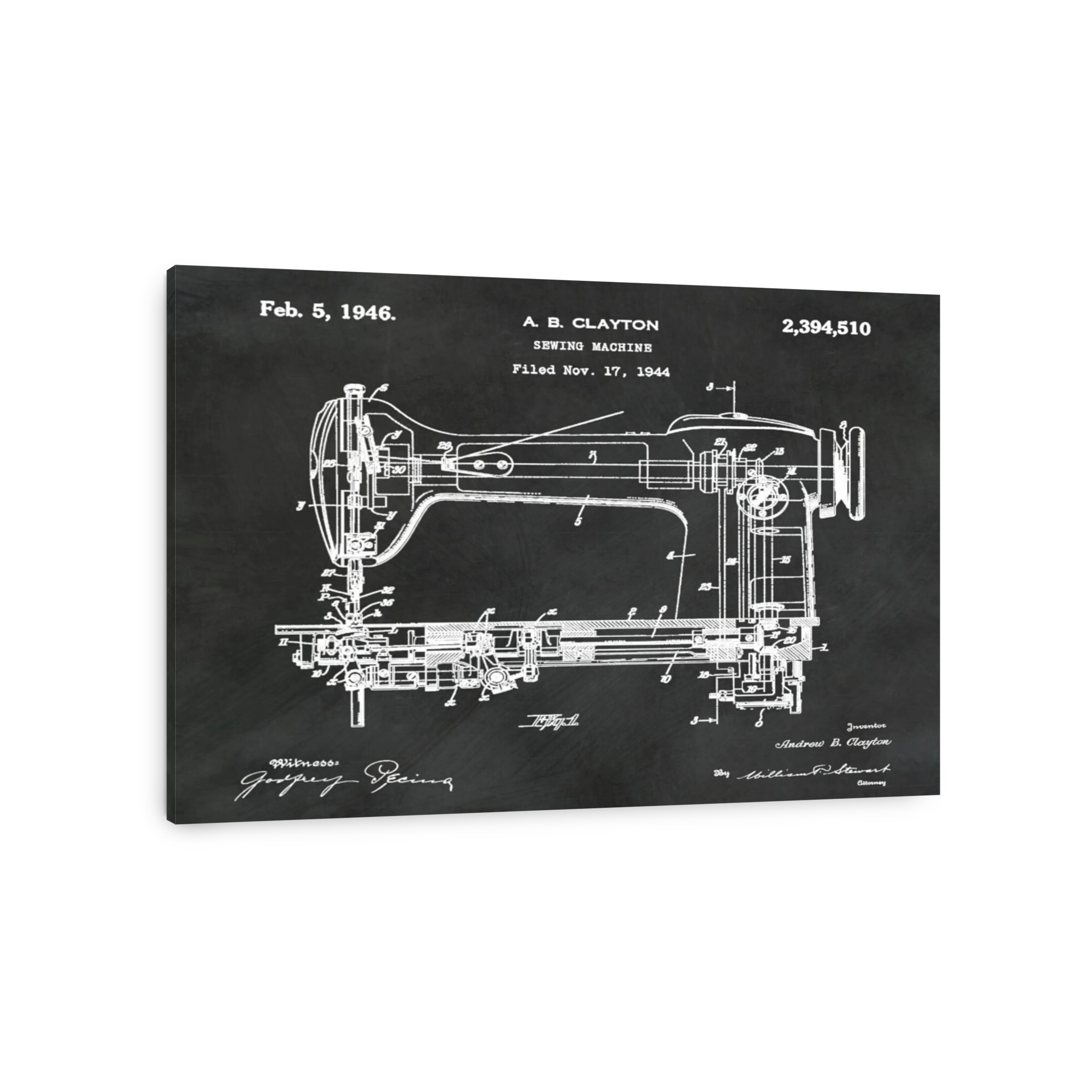 Vintage Sewing Machine Blueprint Art