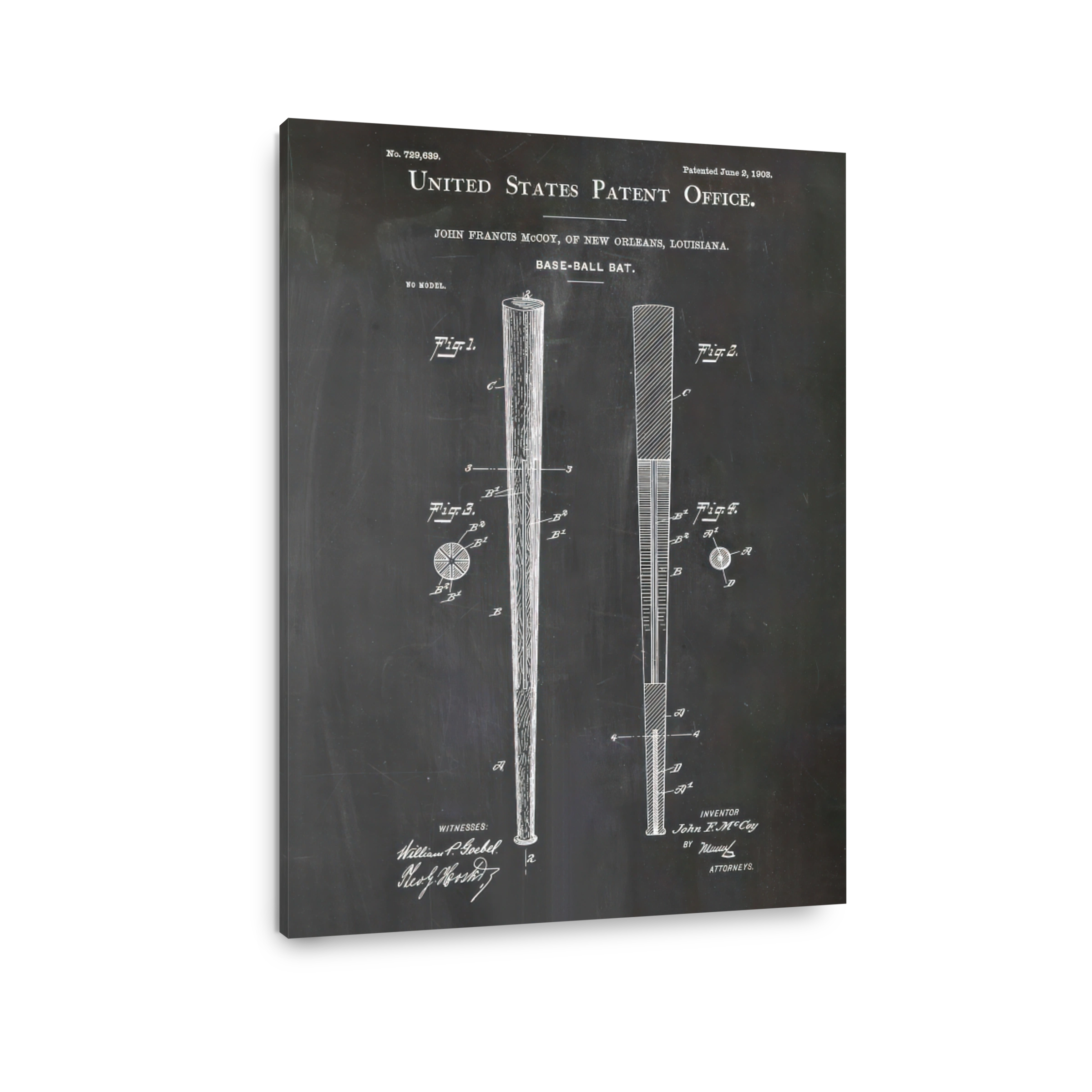 Vintage Baseball Bat Patent Blueprint