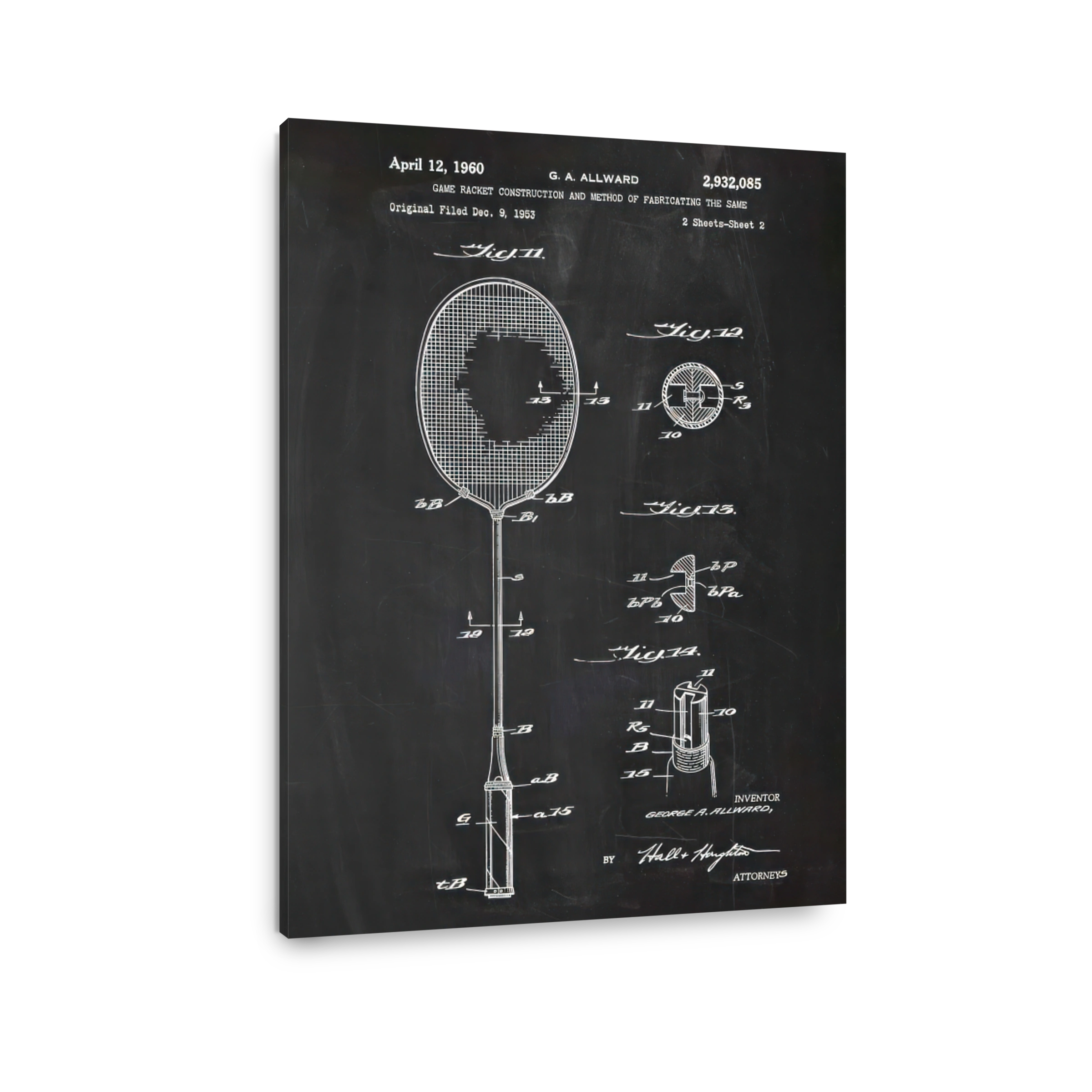 Vintage Badminton Racket Blueprint Art