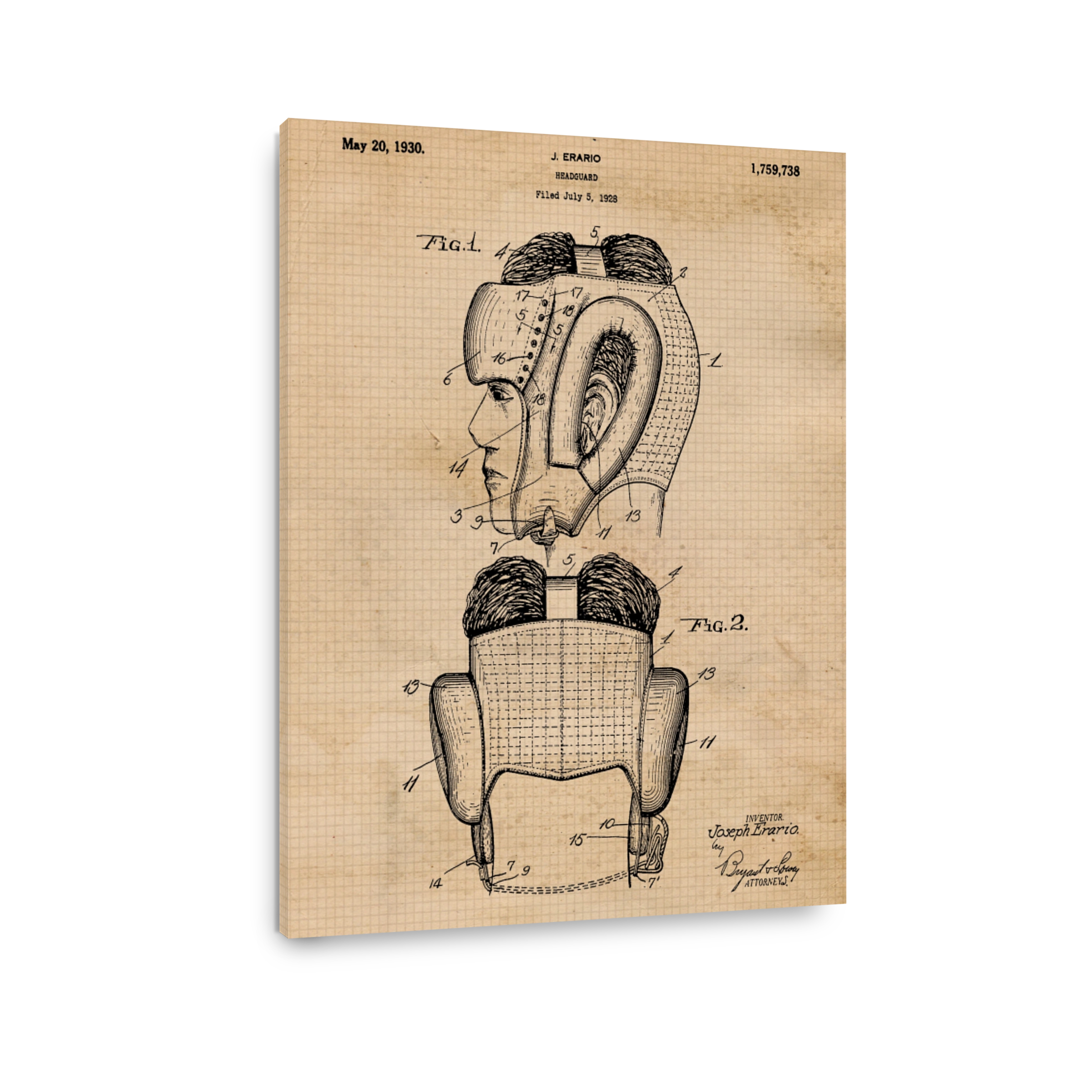 Vintage Headguard Patent Drawing