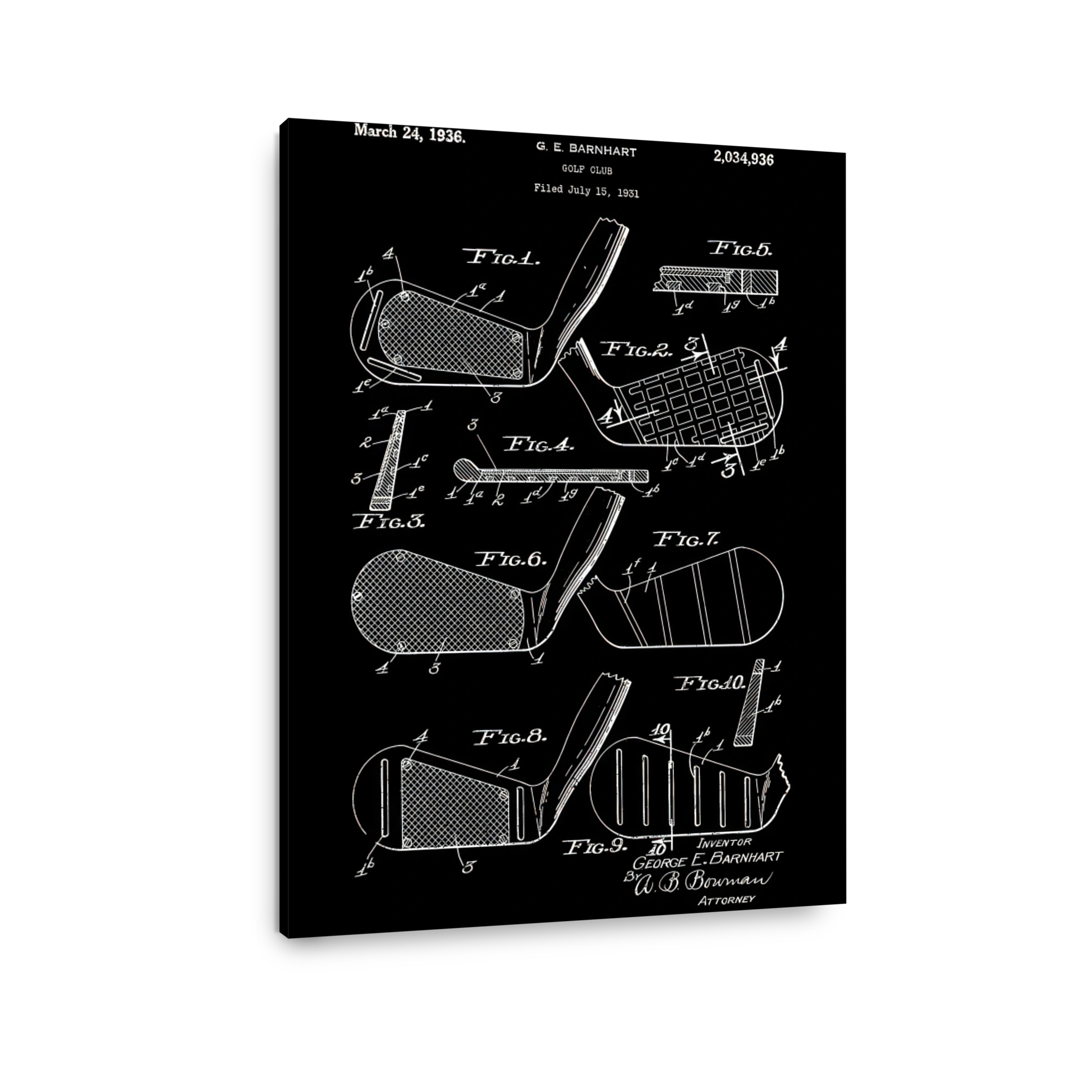 Golf Club Patent Blueprint Art