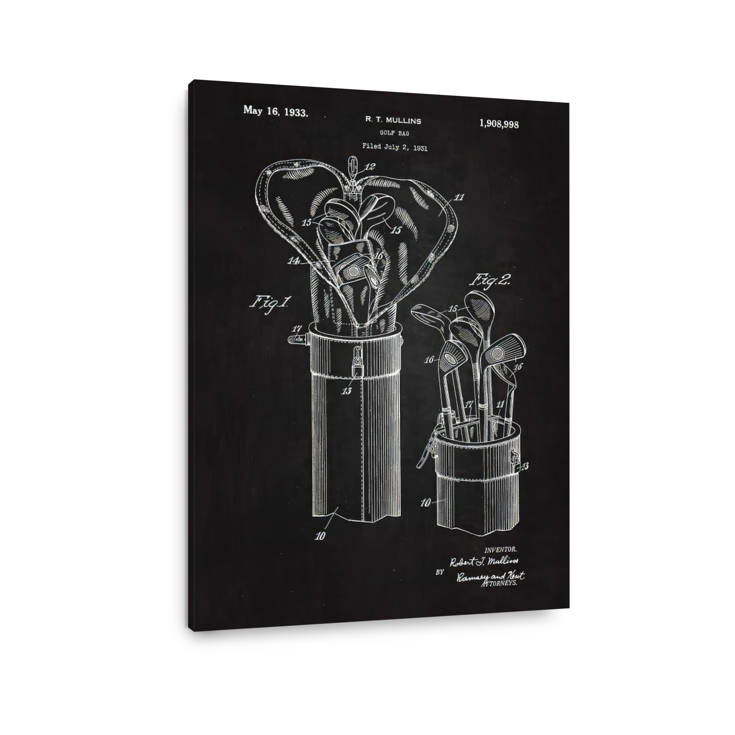 Golf Bag Patent Blueprint Art