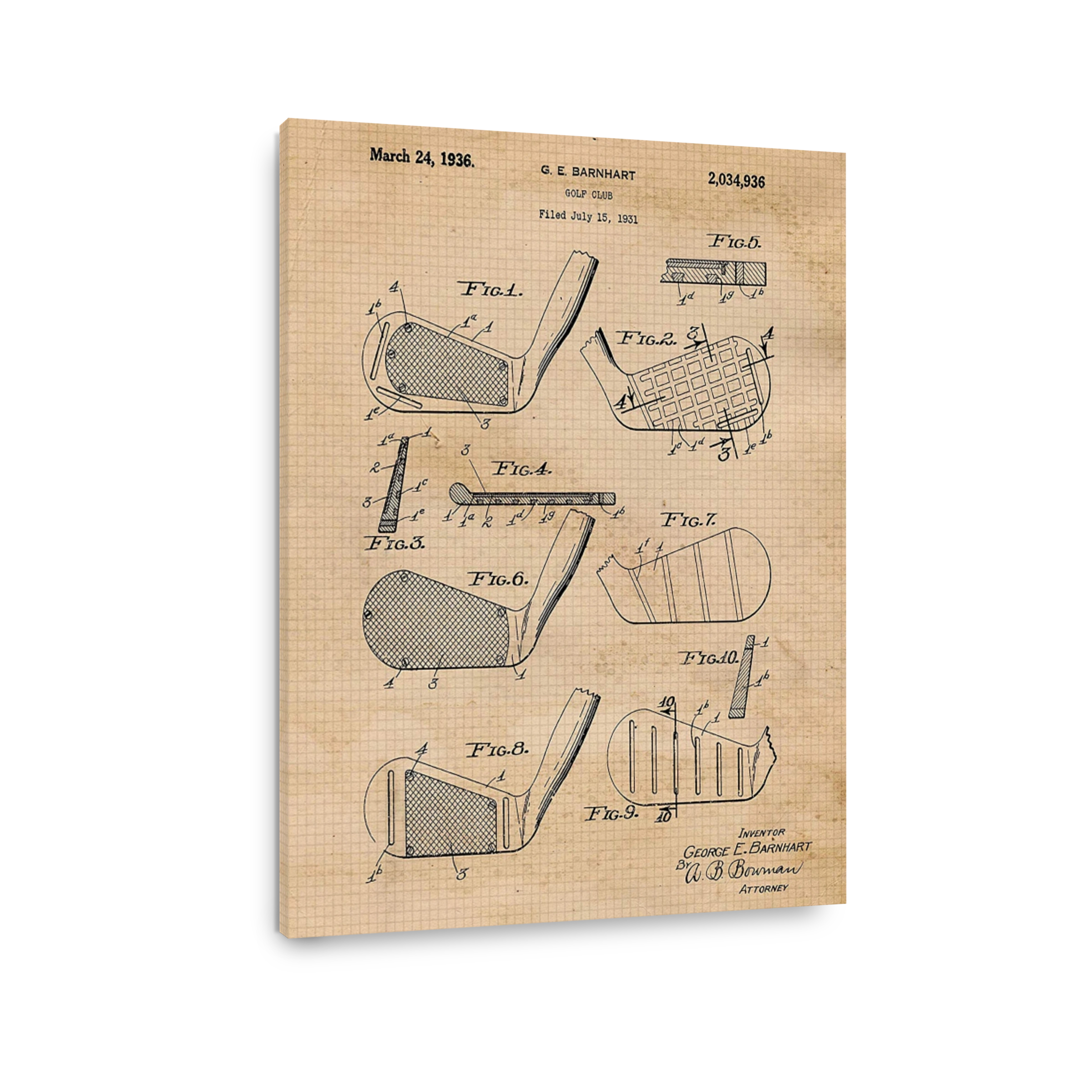 Vintage Golf Club Patent Blueprint