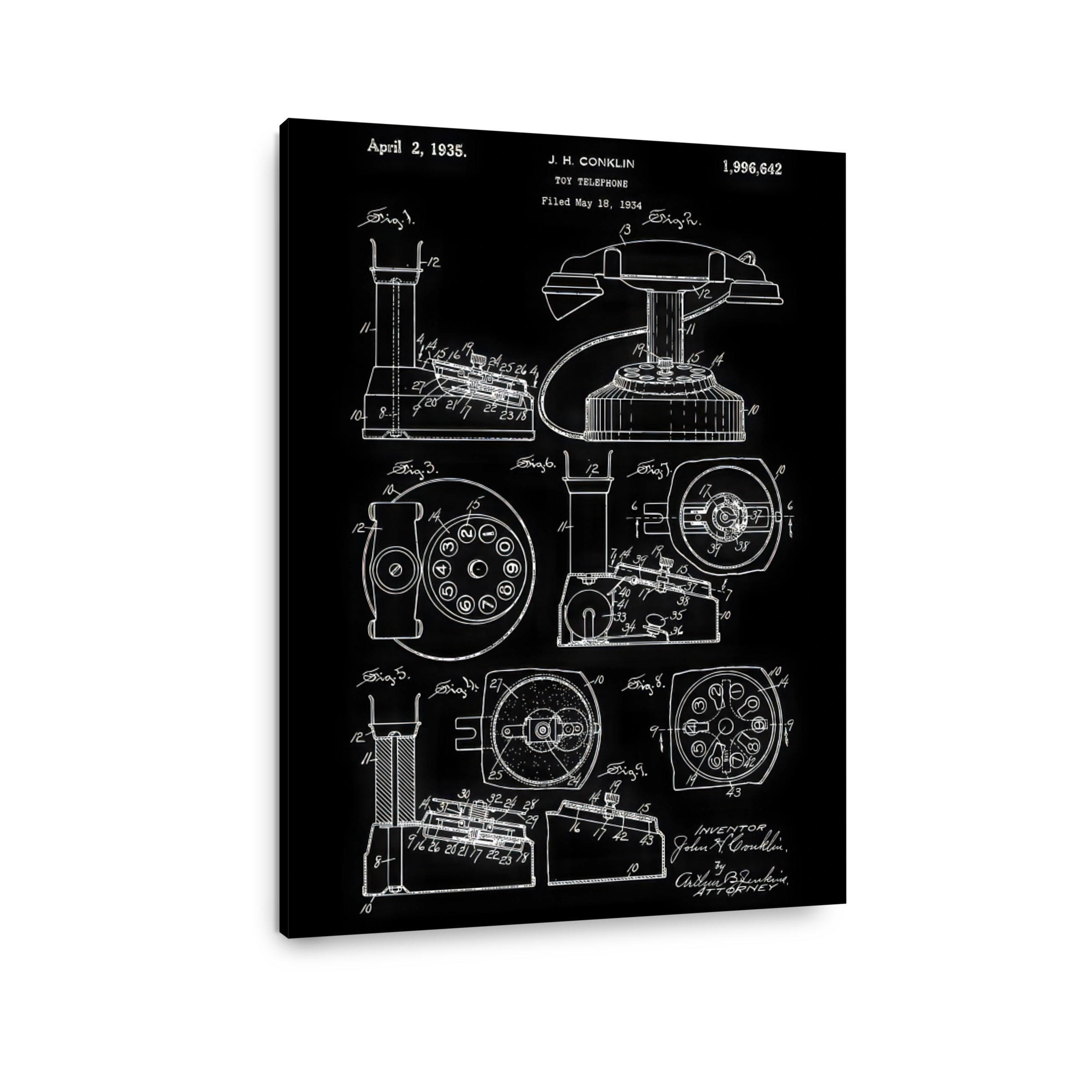 Vintage Toy Telephone Patent Blueprint