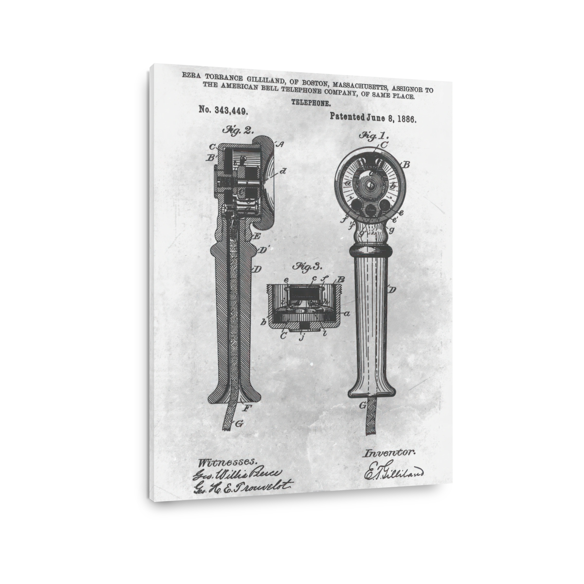 Vintage Telephone Patent Blueprint Art
