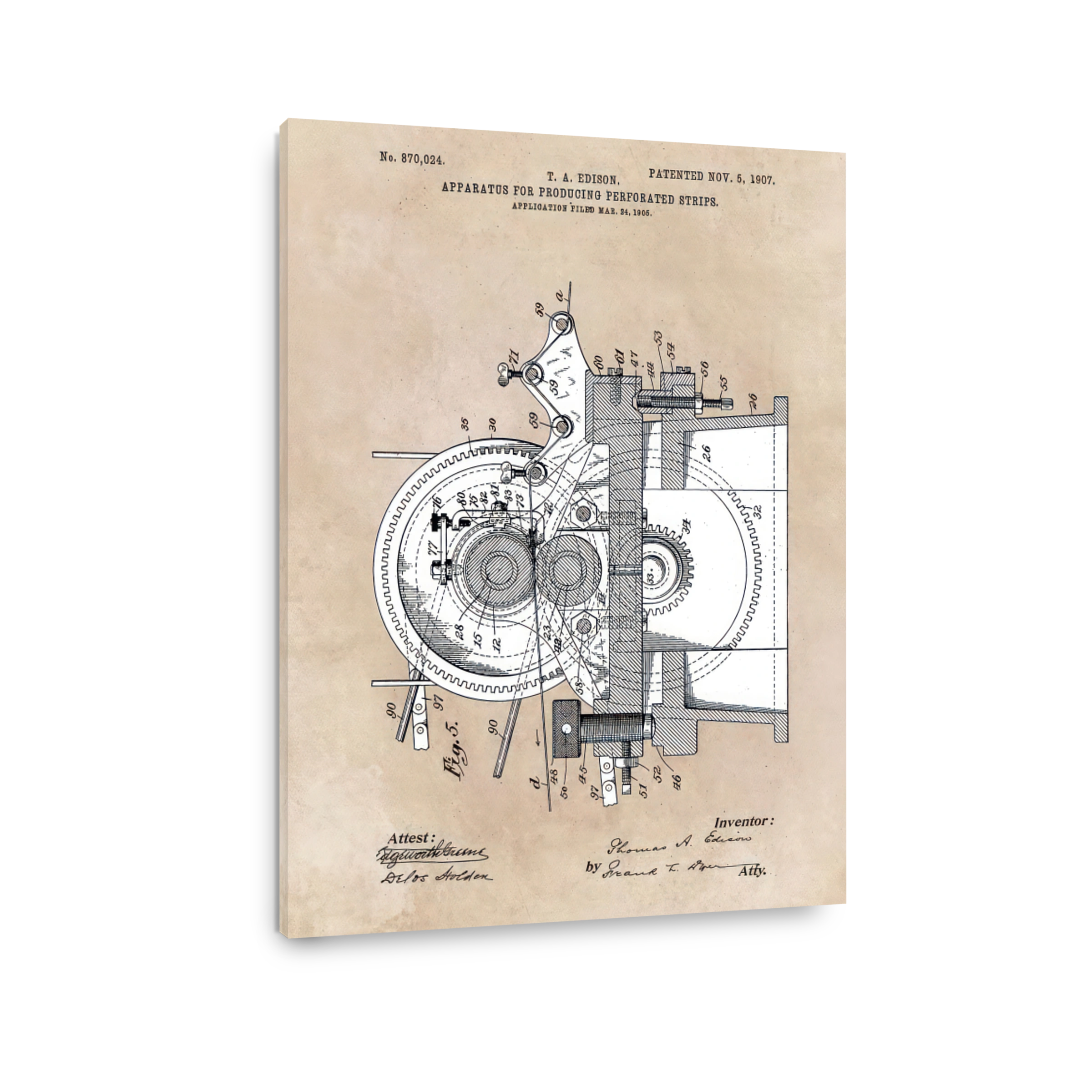 T. A. Edison Perforated Strip Apparatus Blueprint