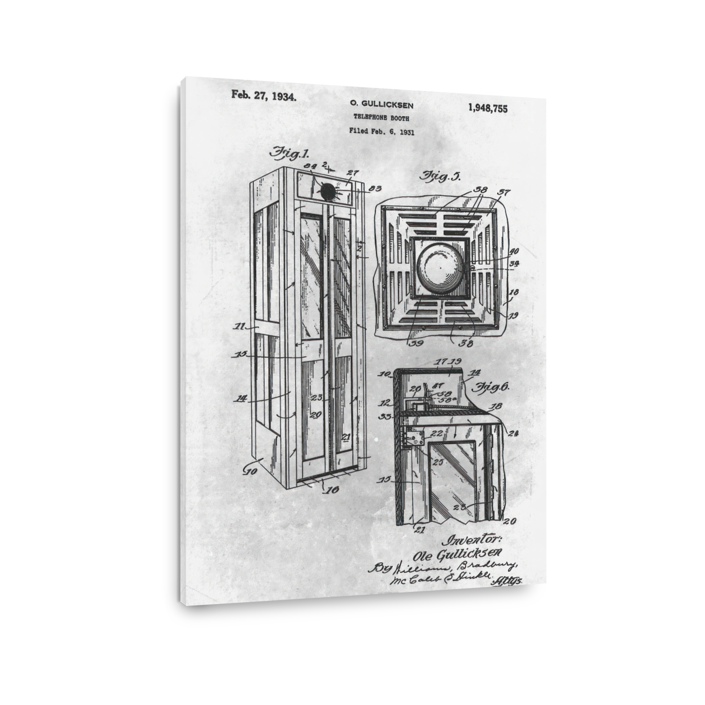 Vintage Telephone Booth Patent Blueprint