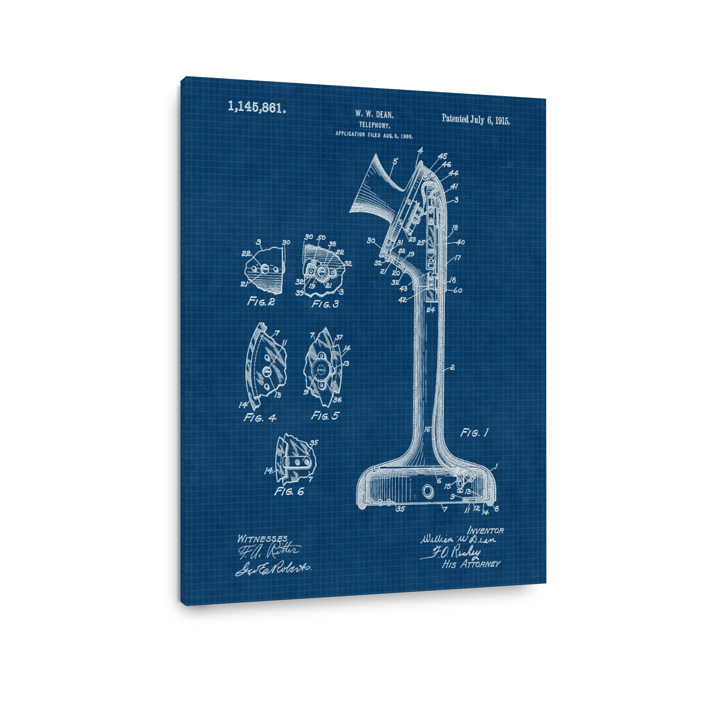 Vintage Telephone Patent Blueprint Art