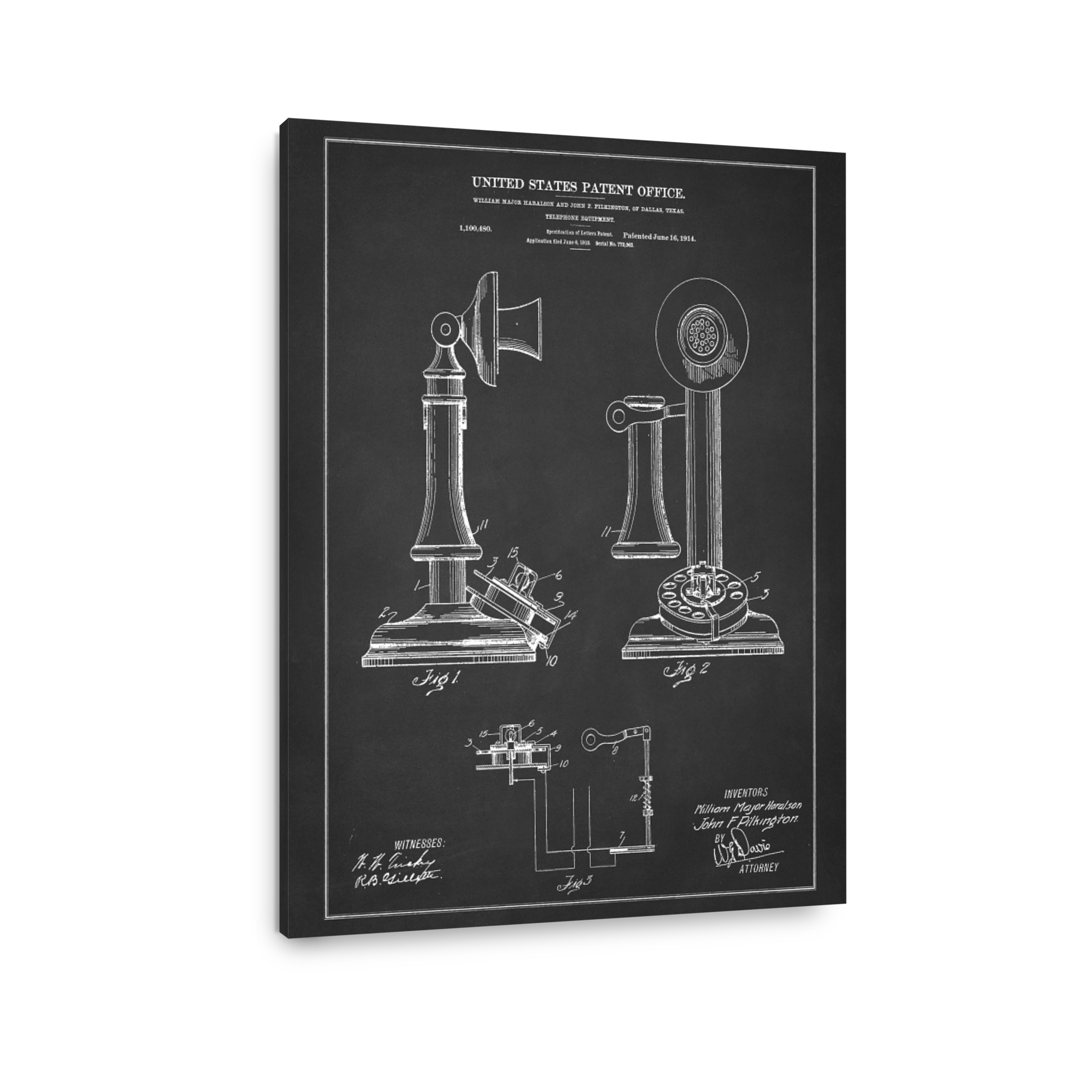 Vintage Telephone Patent Blueprint
