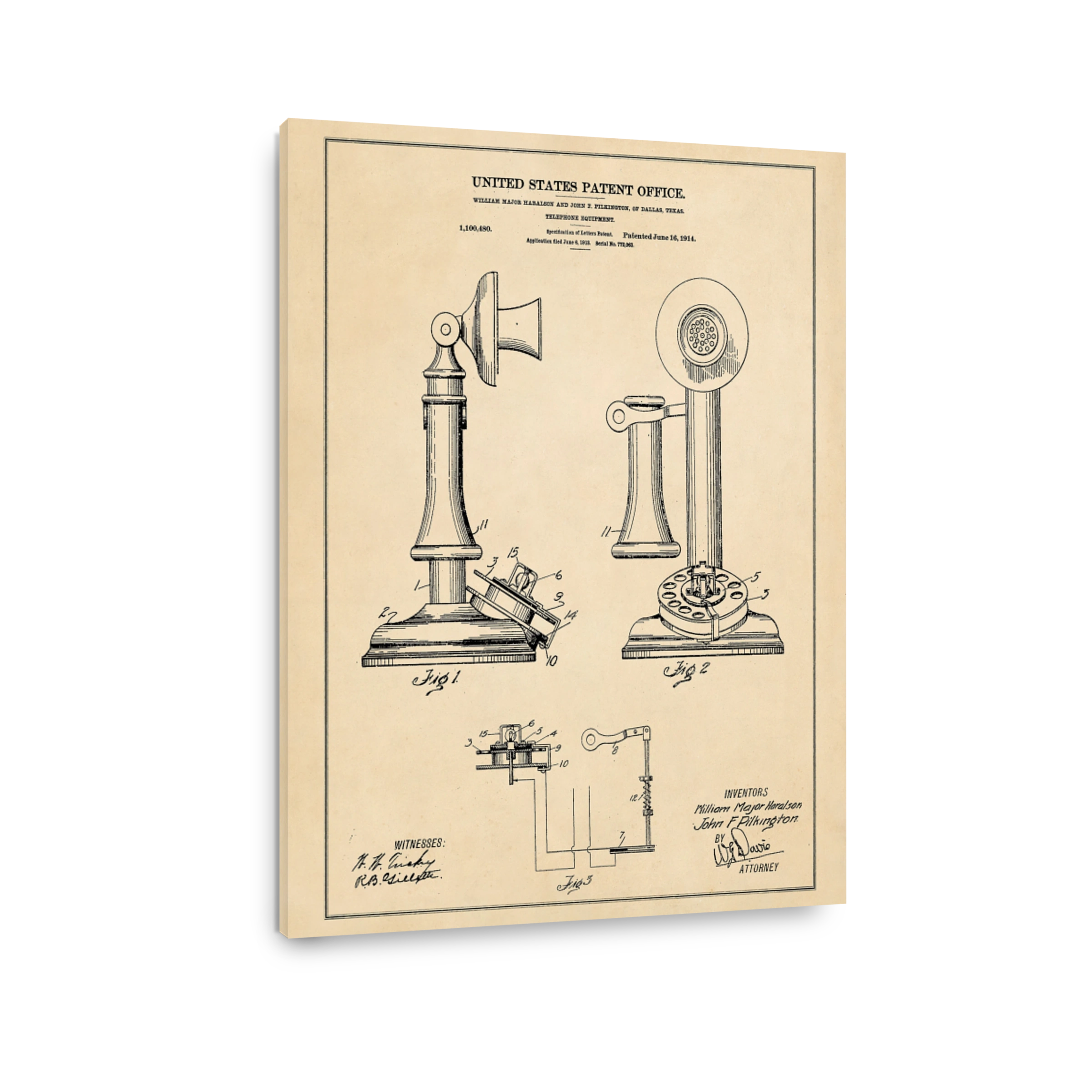 Vintage Telephone Patent Drawing