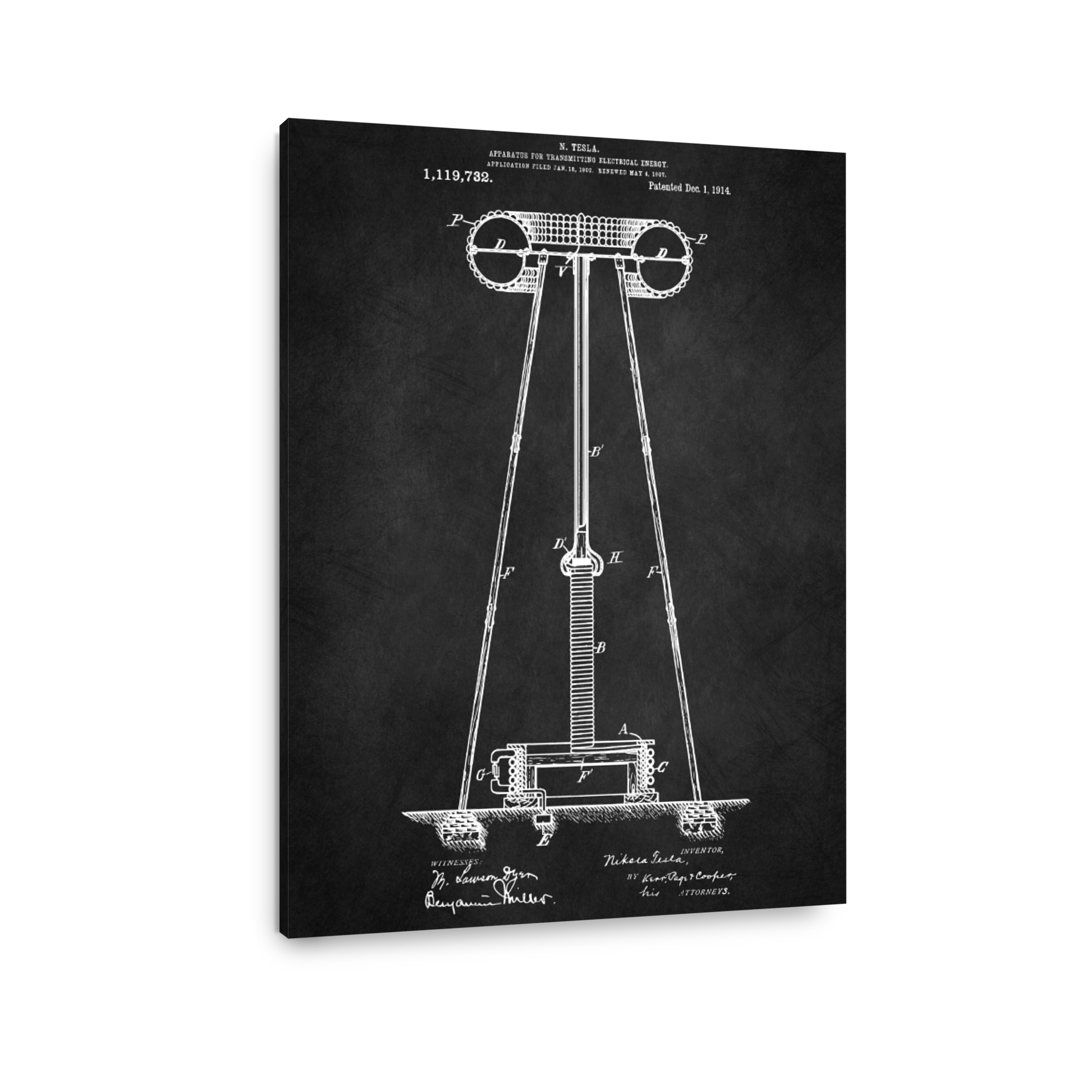 Nikola Tesla Coil Blueprint Art