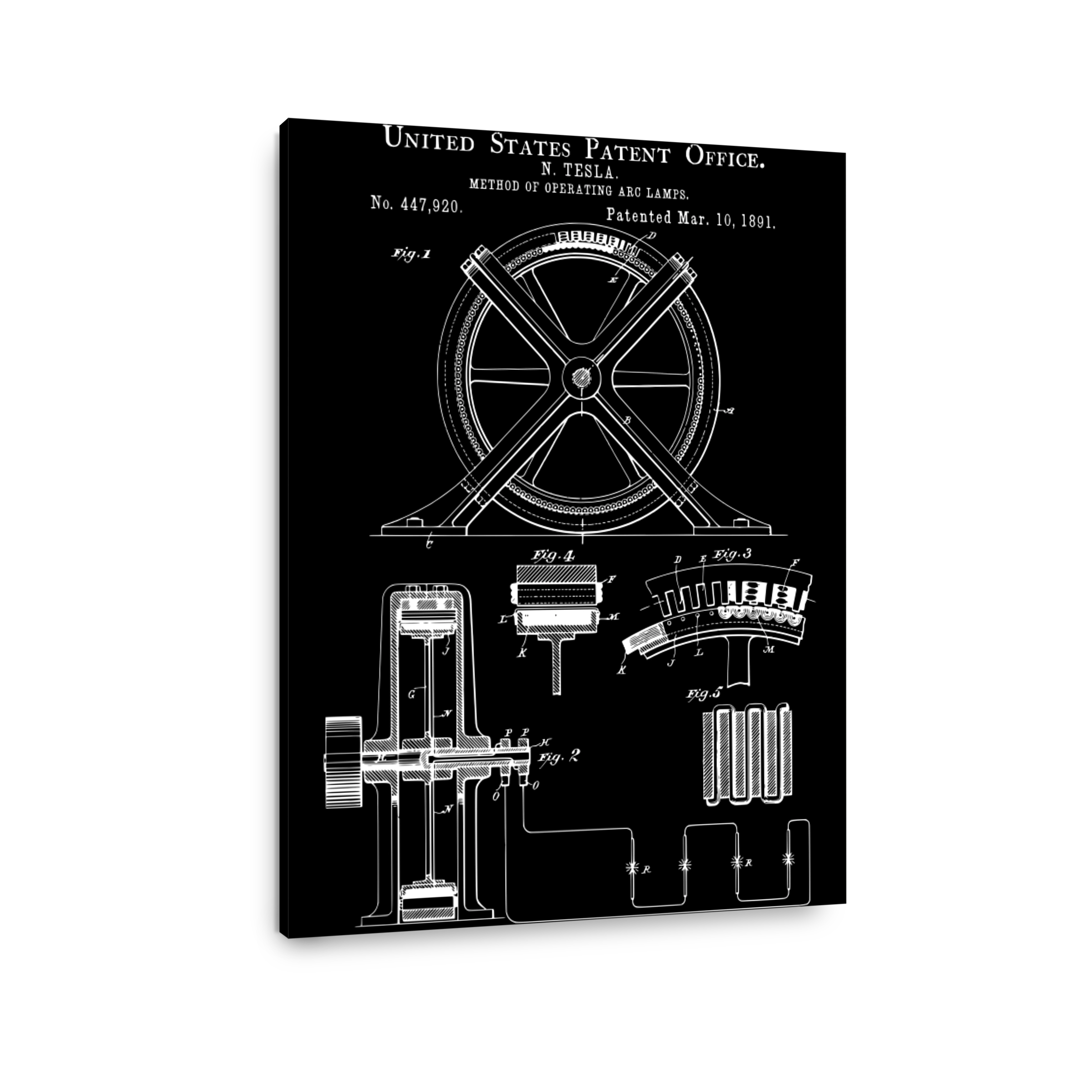 Nikola Tesla Arc Lamp Patent Blueprint