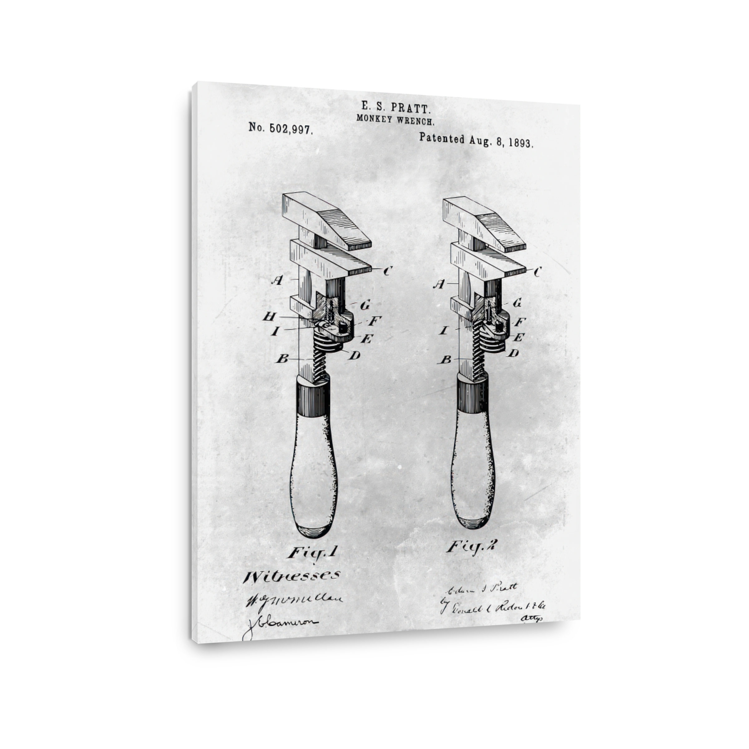 Monkey Wrench Patent Blueprint Art