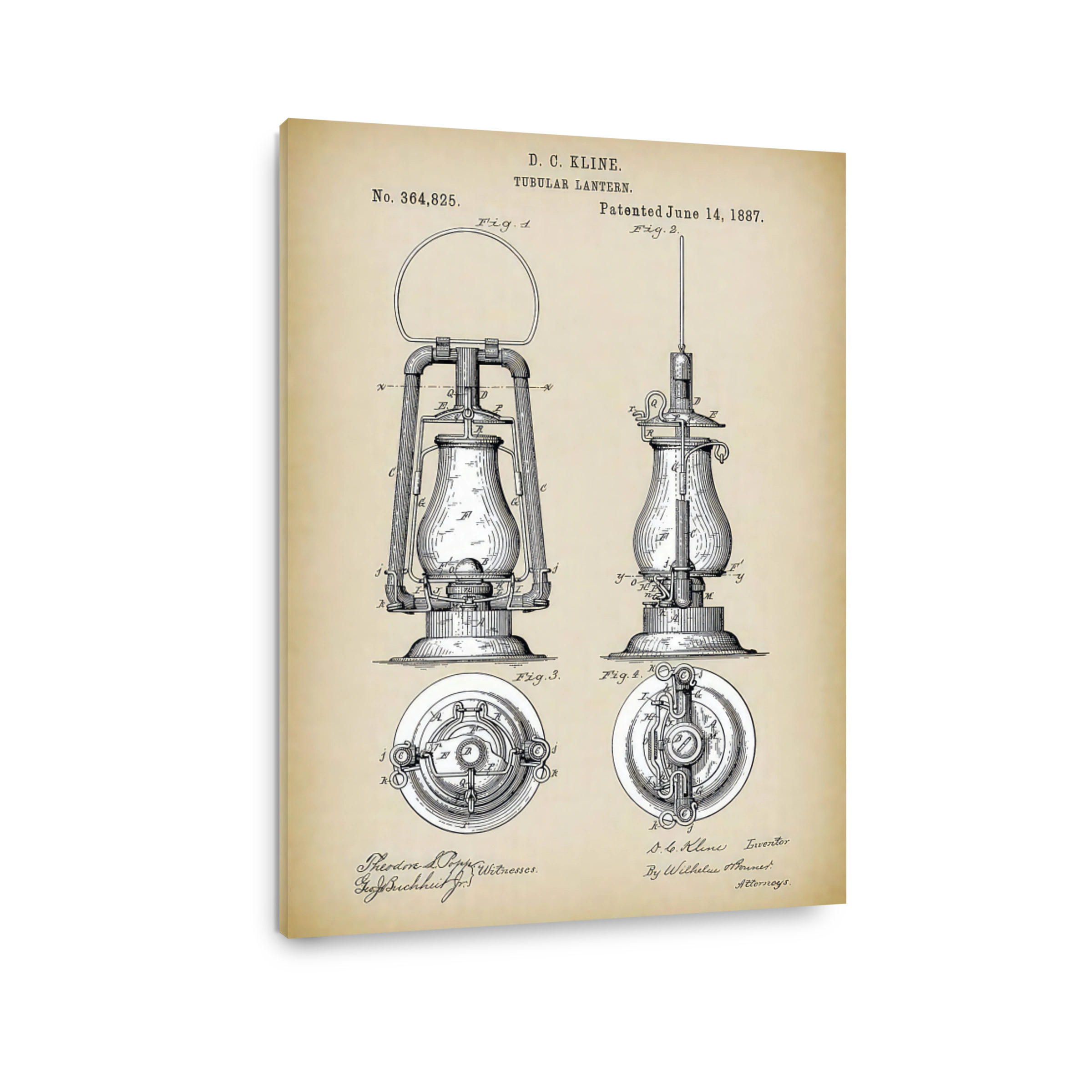 Vintage Tubular Lantern Patent Blueprint