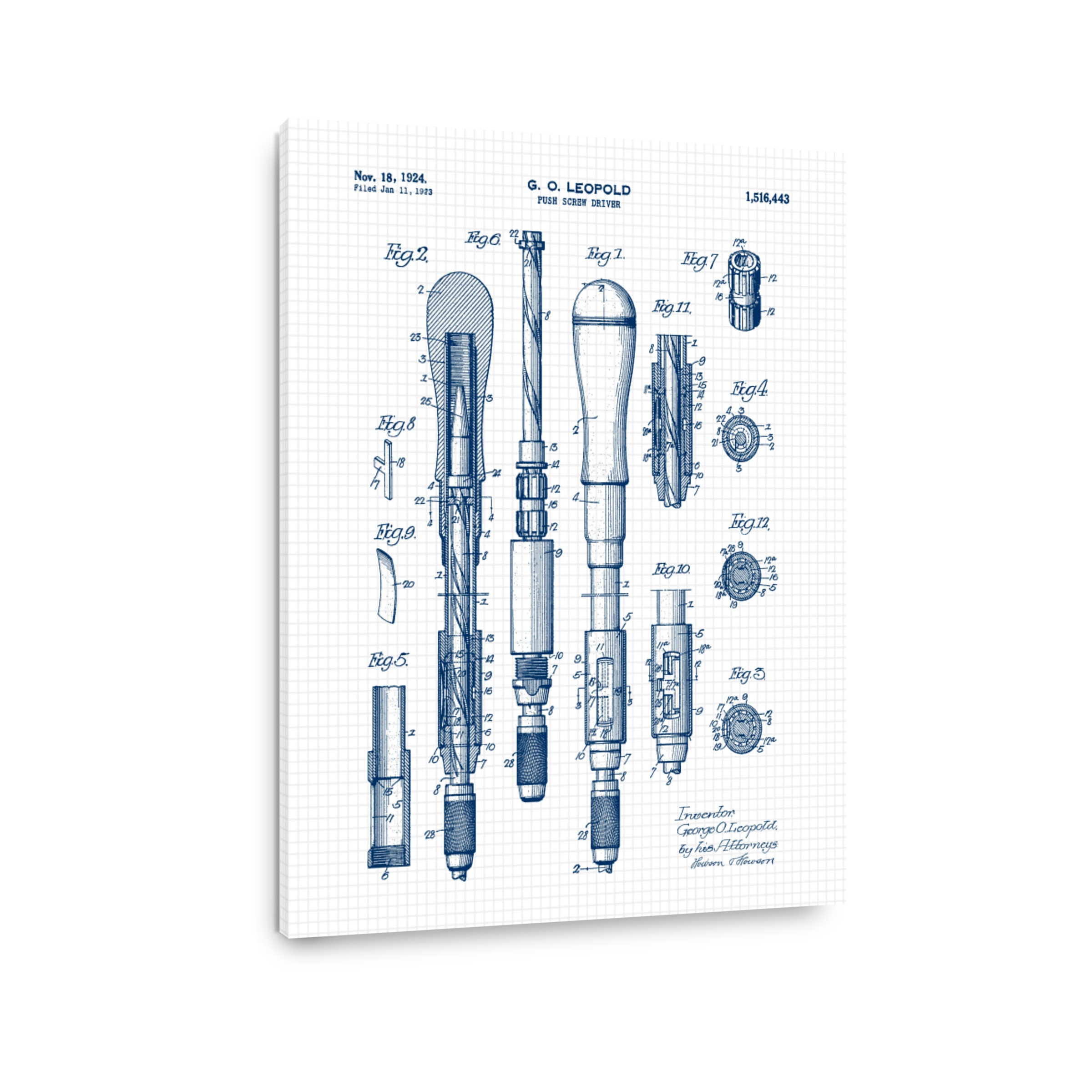 Vintage Push Screw Driver Patent Art