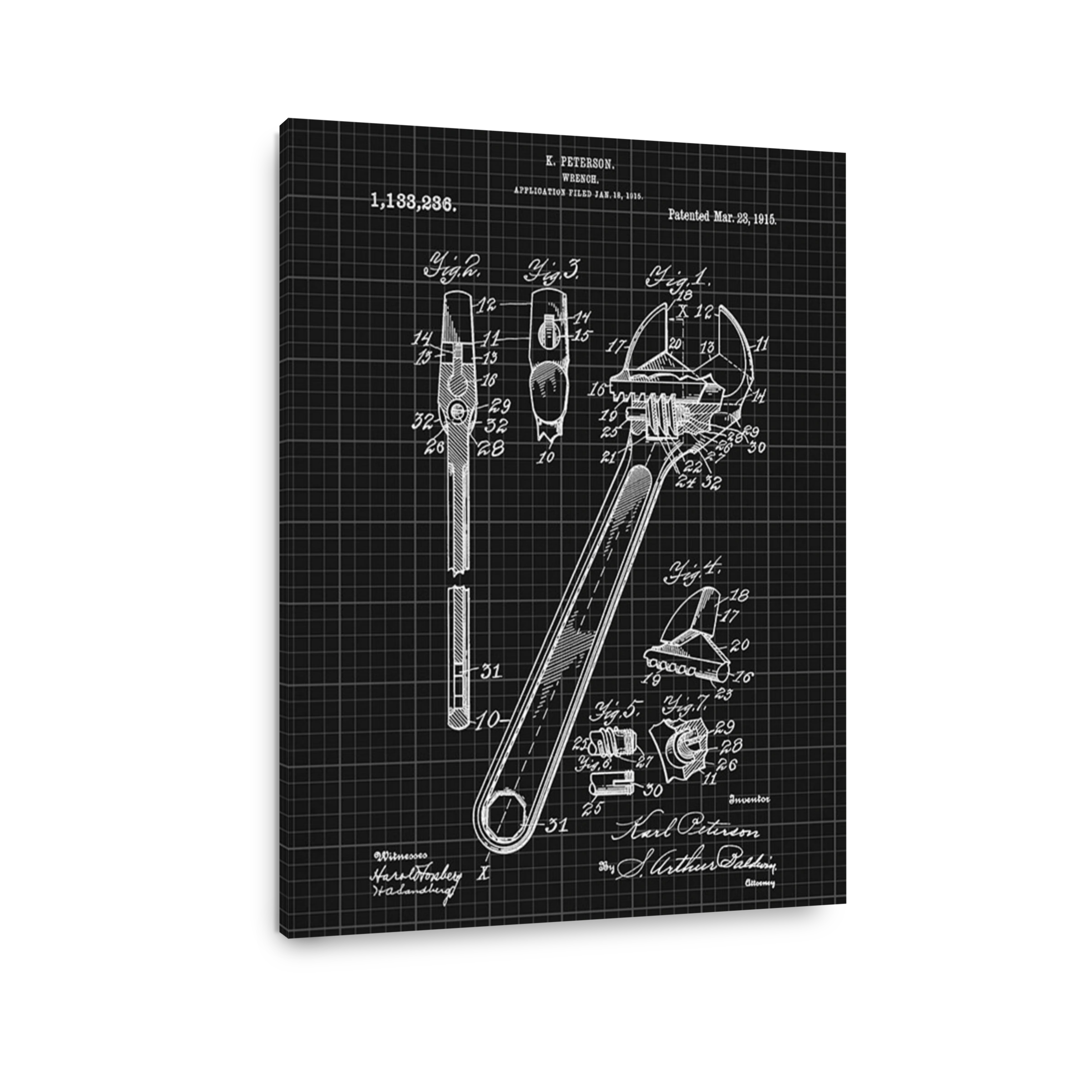 Vintage Wrench Patent Blueprint