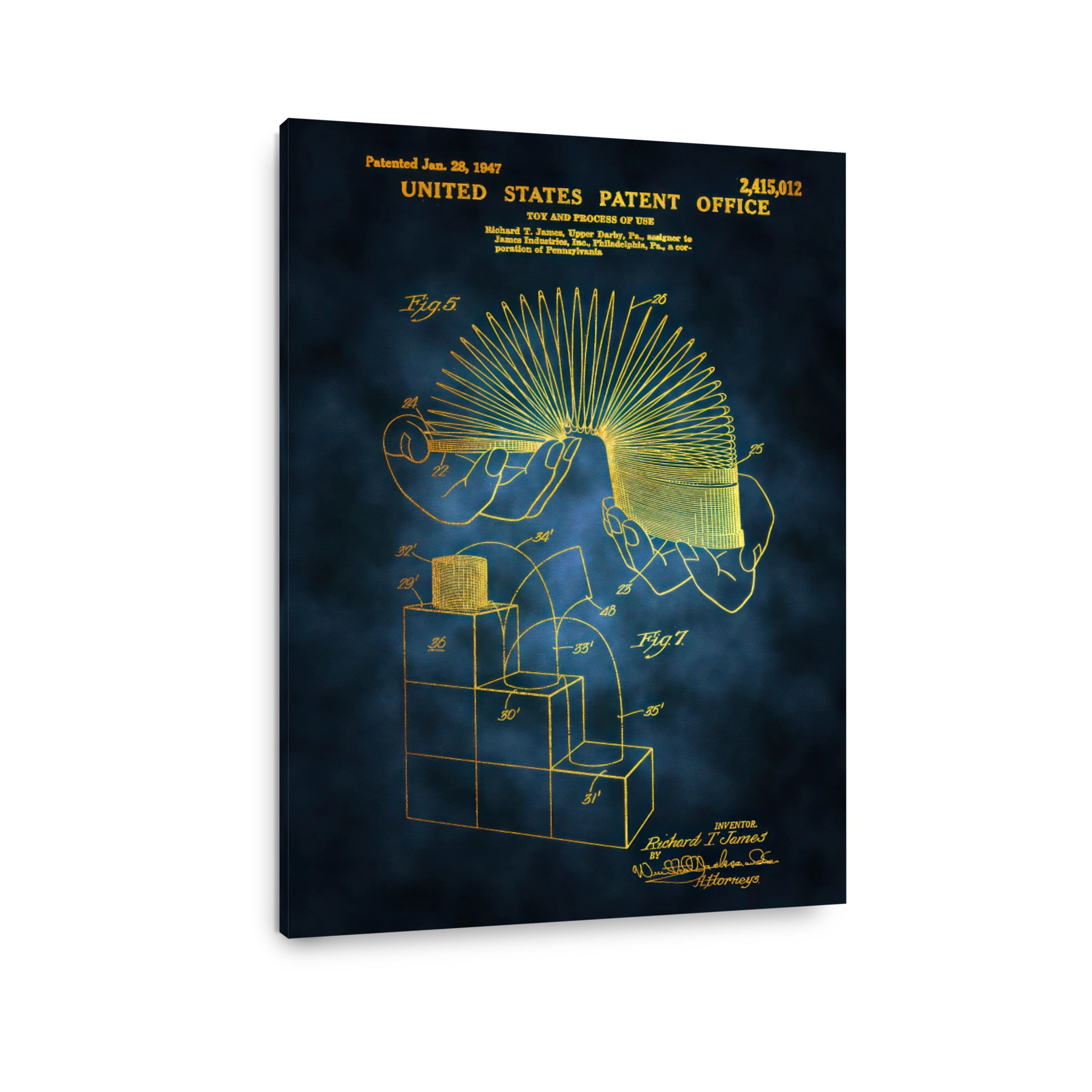 Vintage Slinky Toy Patent Blueprint Art