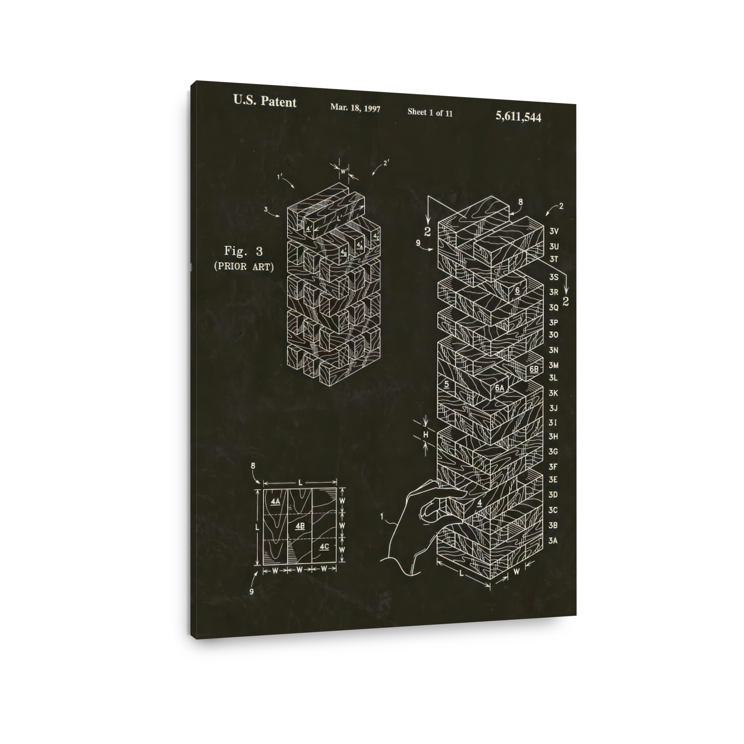 Jenga Tower Patent Blueprint Art