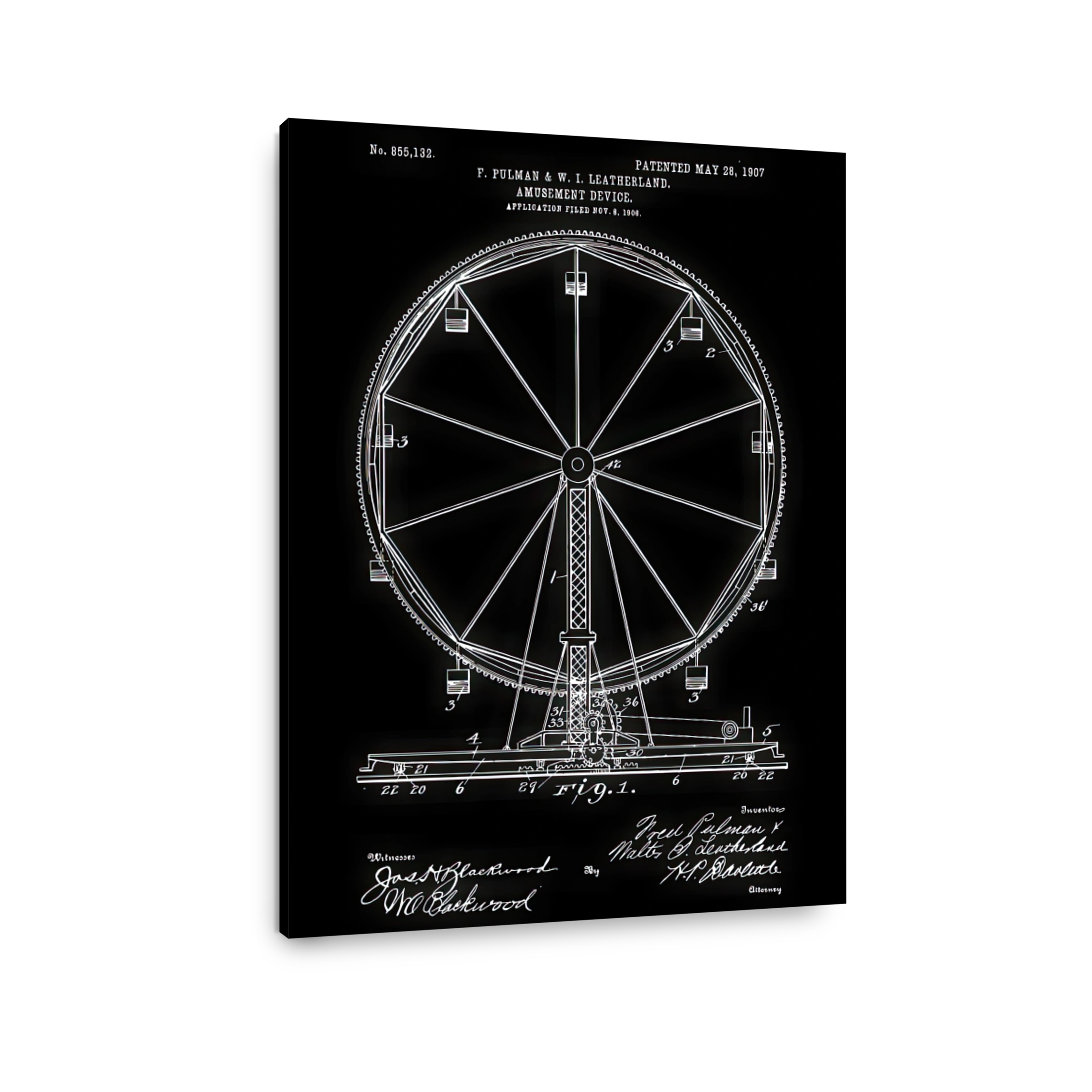 Vintage Ferris Wheel Amusement Device Blueprint